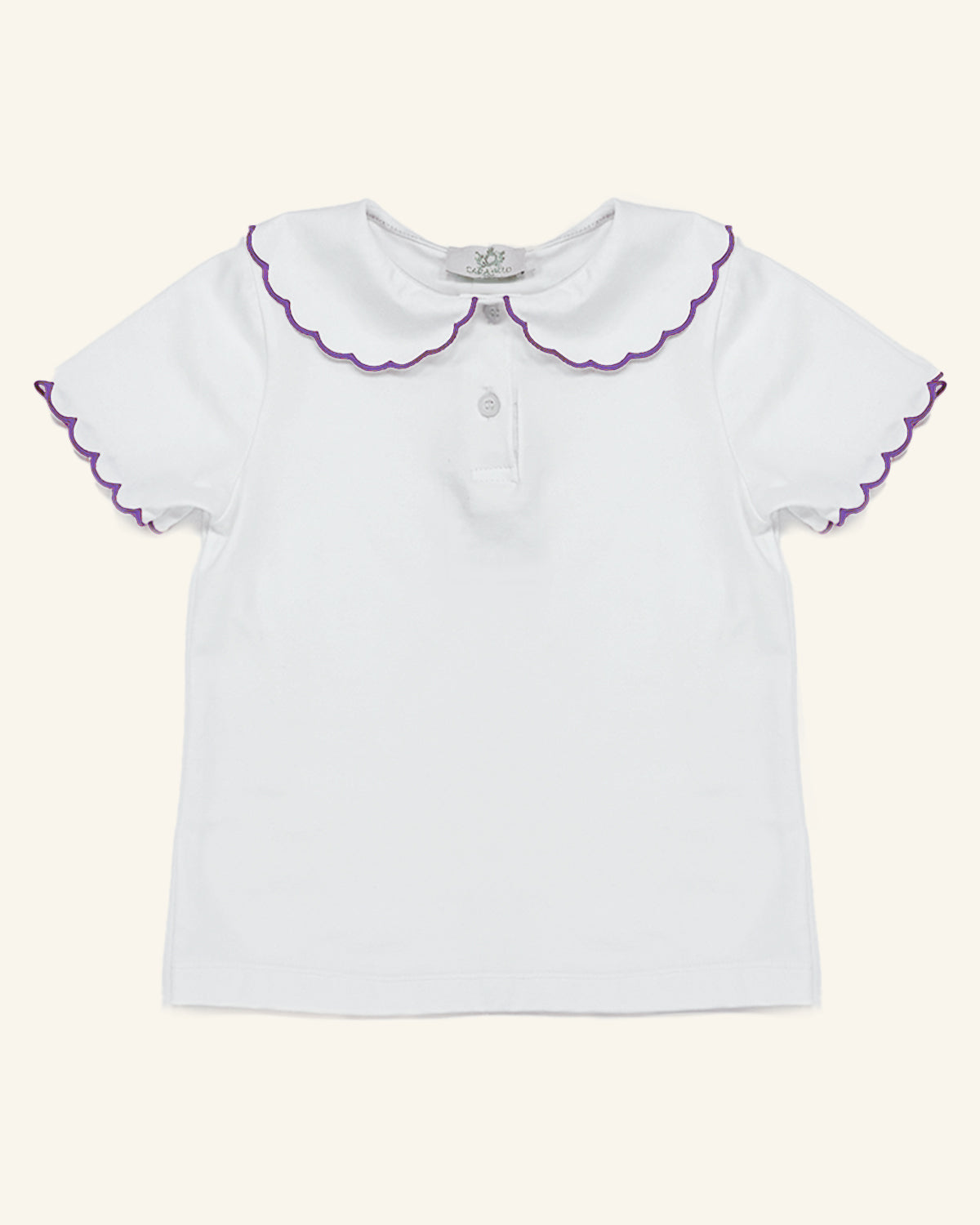 White Jersey School T-Shirt with Purple Trim