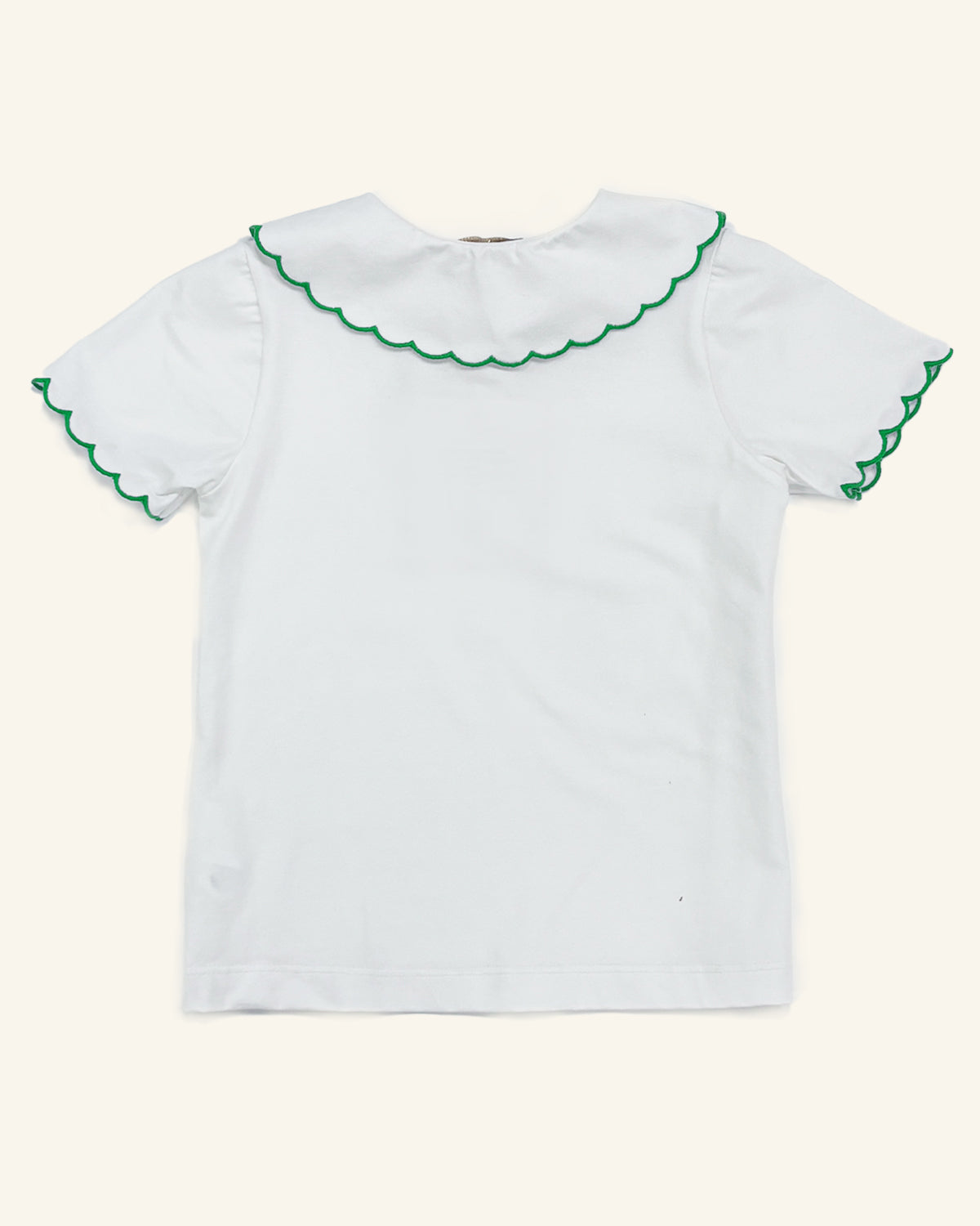 White Jersey School T-Shirt with Green Trim