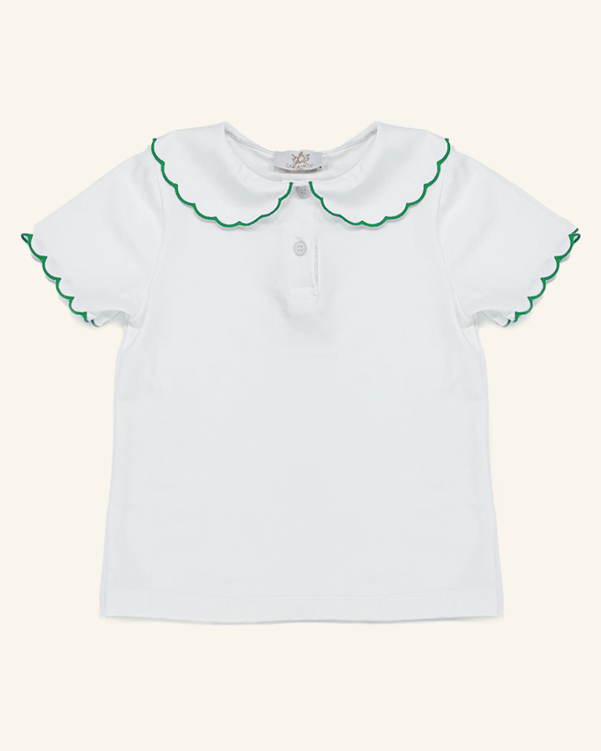 White Jersey School T-Shirt with Green Trim