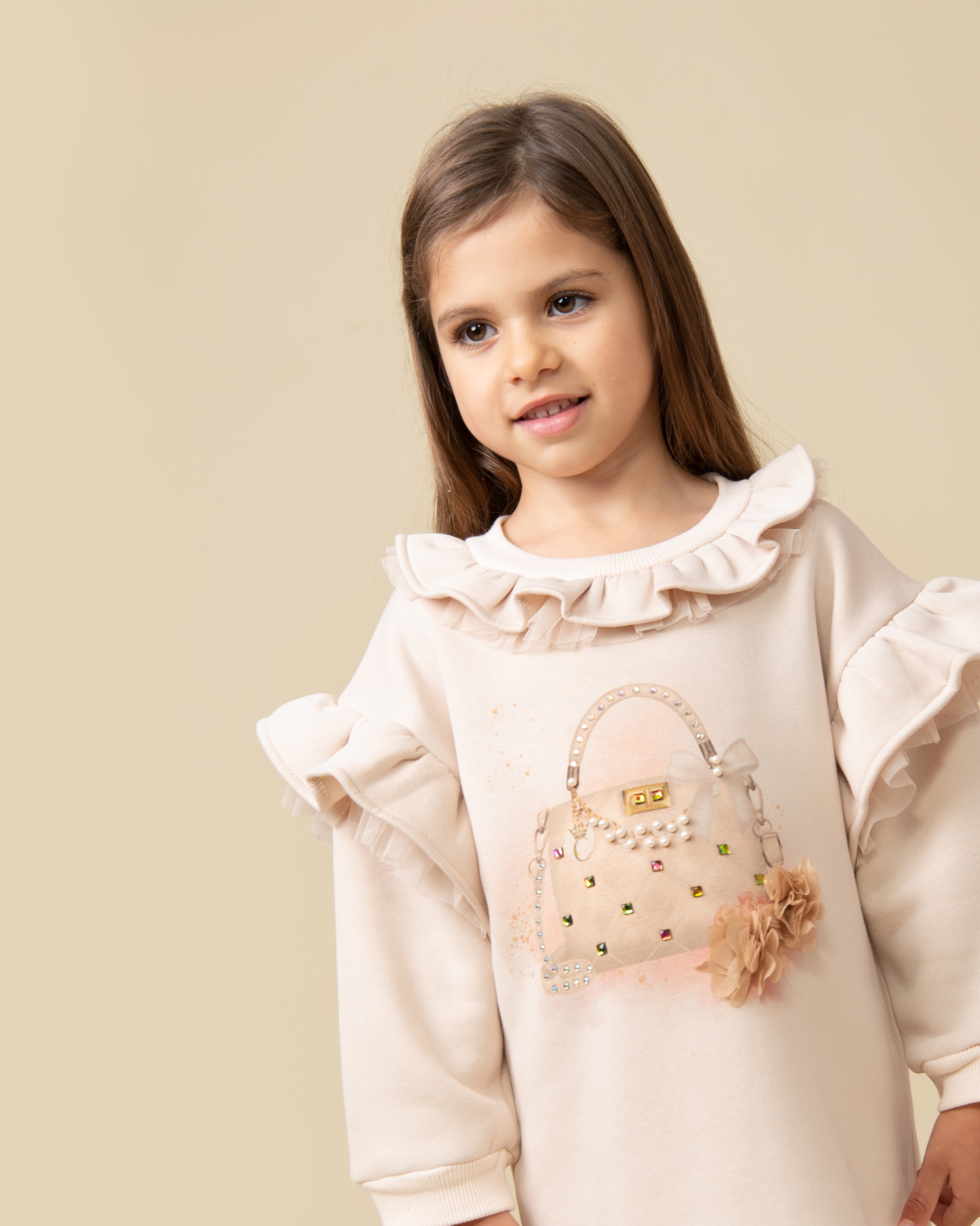 Mink Ruffled Long-Sleeve Jumper Dress (5-9 years)