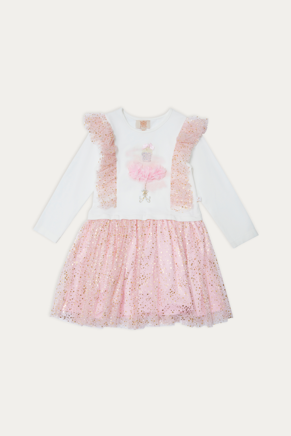 Pink Glittery Dress with Floral 3D Embellishments (5-9 years)