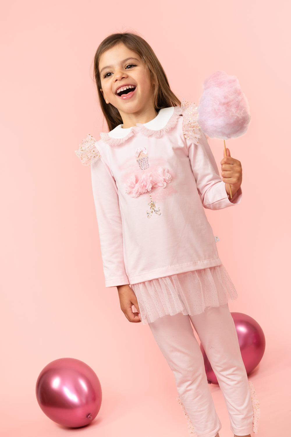 Pink Glittery Leggings Set with 3D Floral Details (12months-3 years)