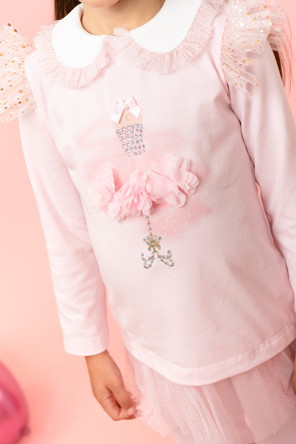 Pink Glittery Leggings Set with 3D Floral Details (12months-3 years)