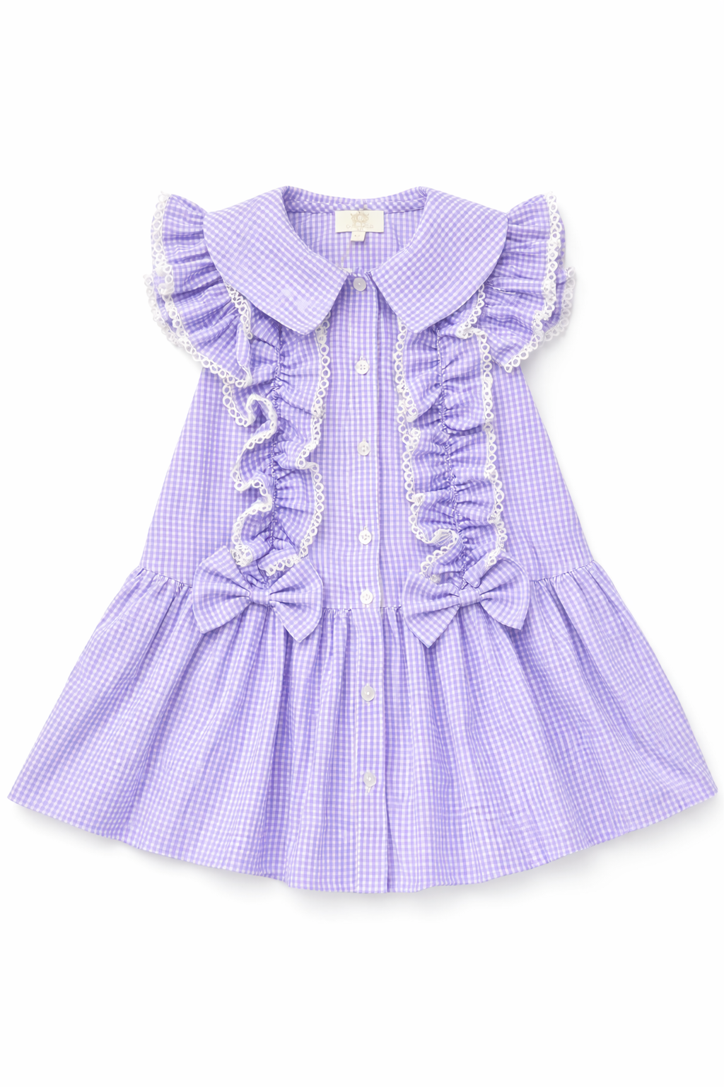 Purple Gingham Ruffle Summer School Dress with Bows