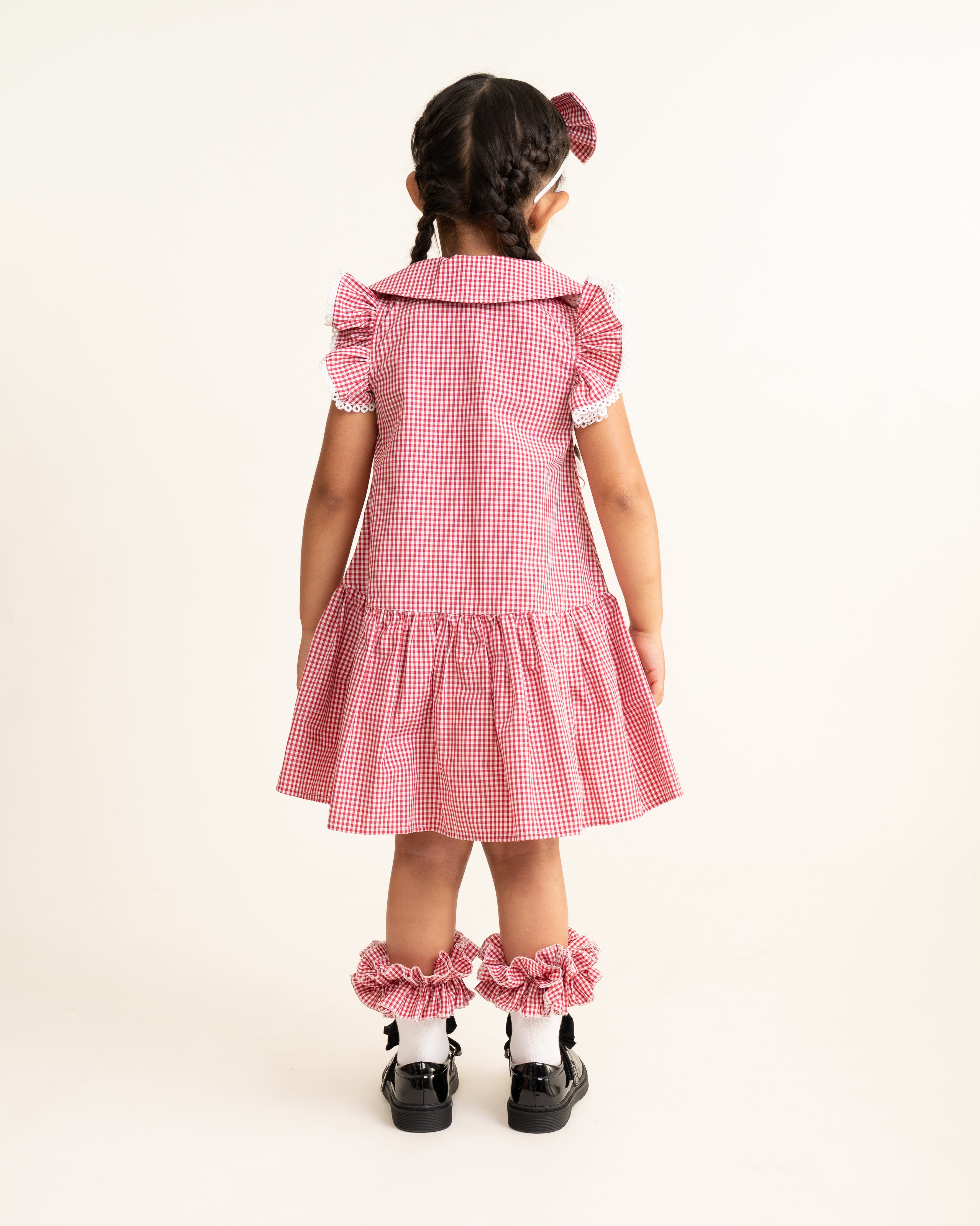 Red Gingham Ruffle Ankle Socks