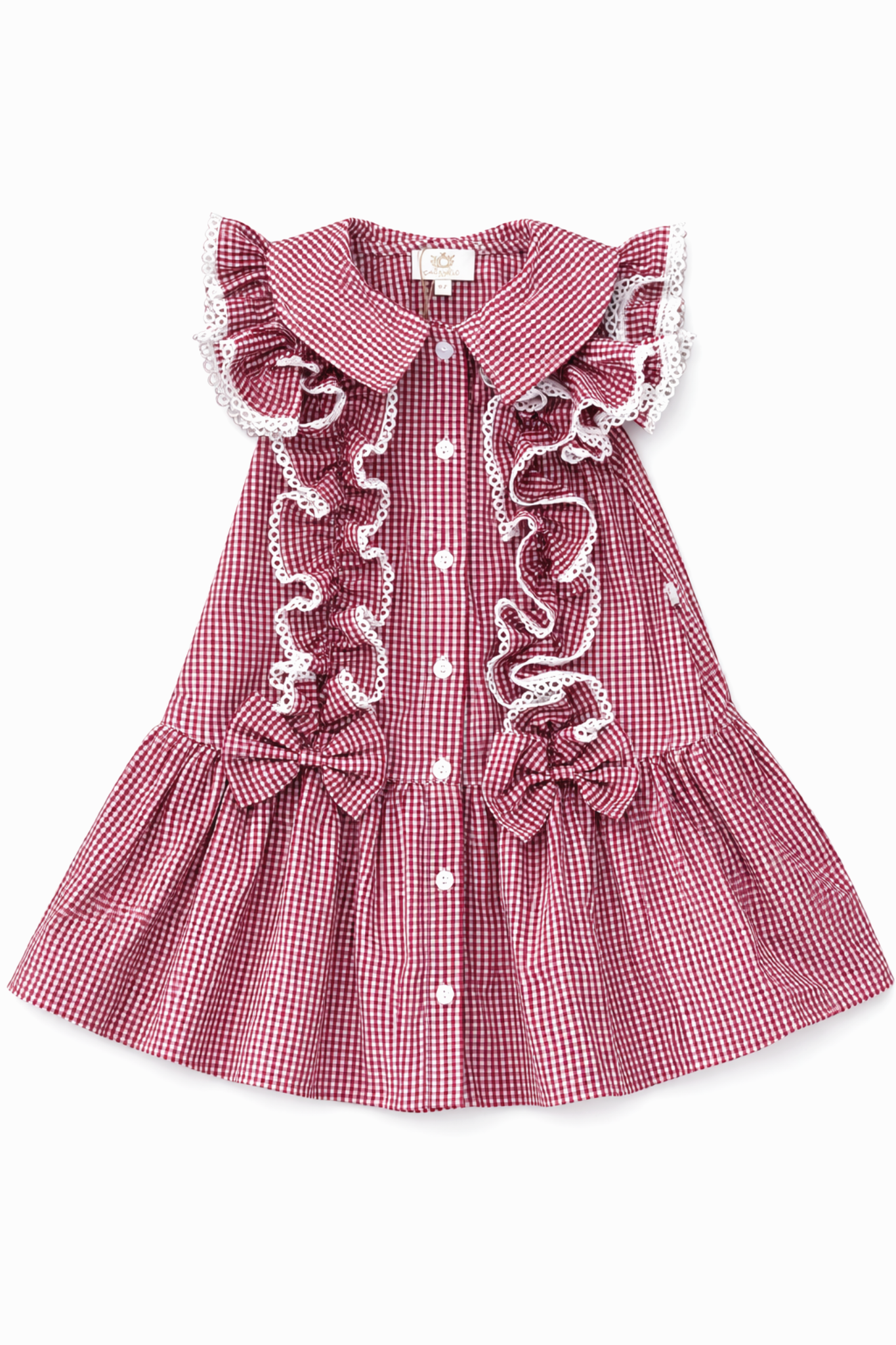 Red Gingham Ruffle Summer School Dress with Bows