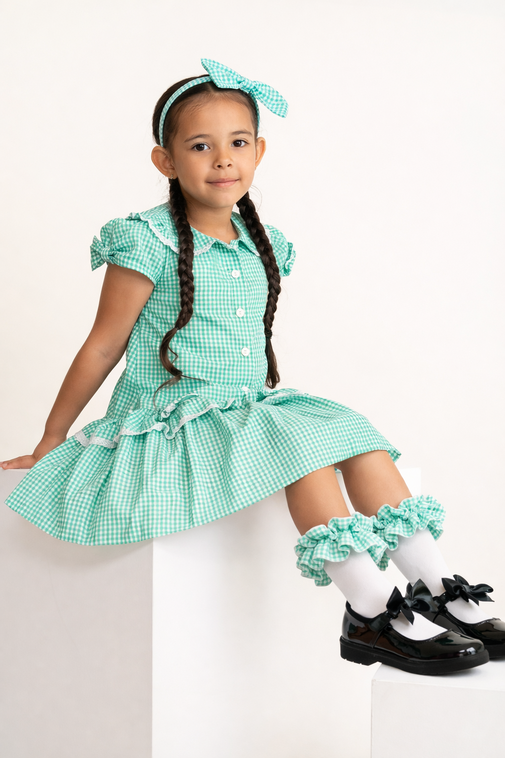 Green Gingham Ruffle Ankle Socks