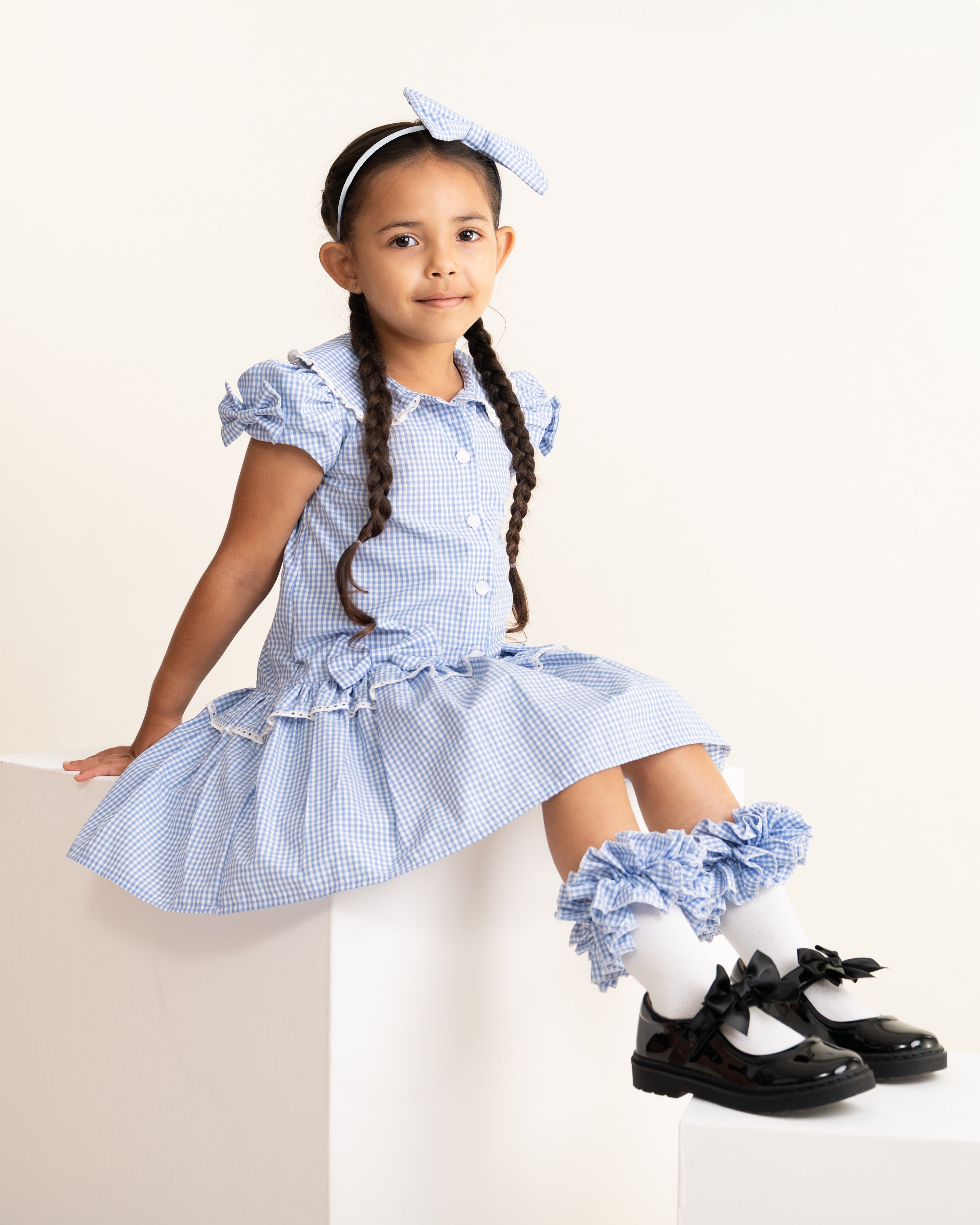 Blue Gingham Ruffle Ankle Socks