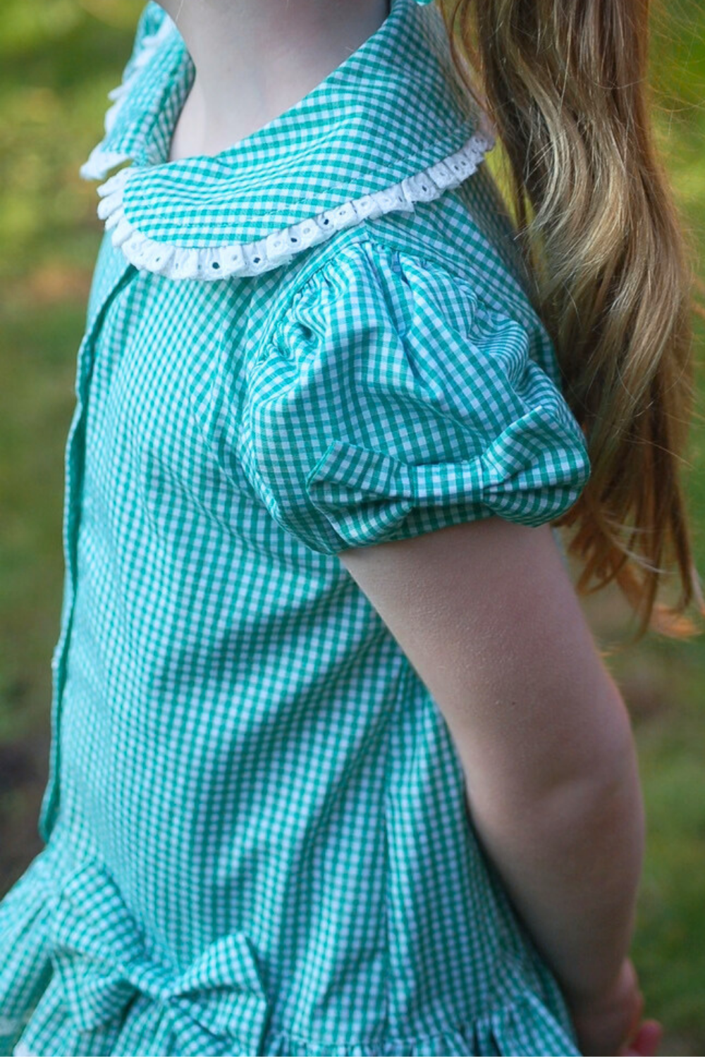Green Gingham Double Bow Dropped Waist School Dress