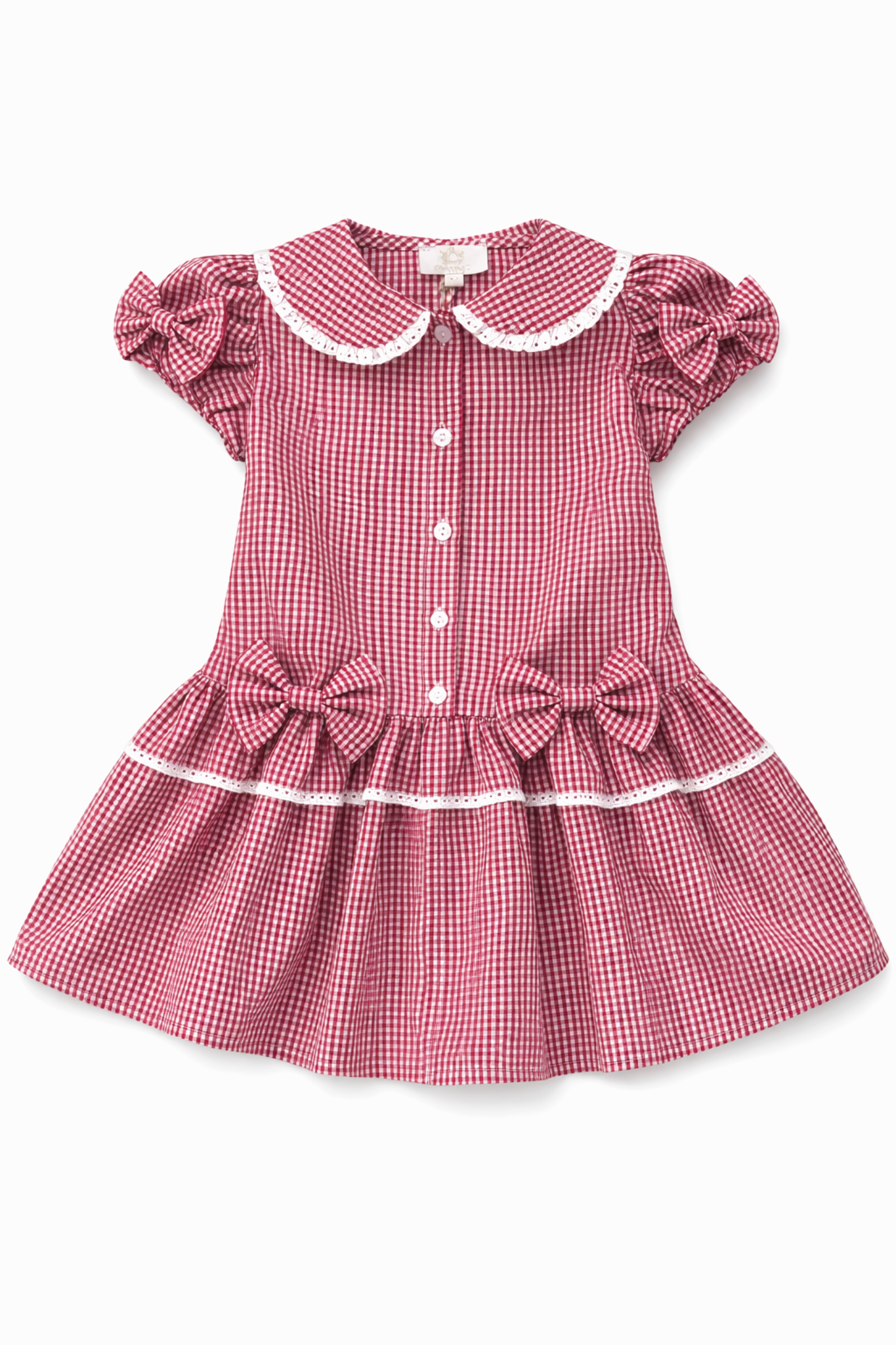 Red Gingham Double Bow Dropped Waist School Dress