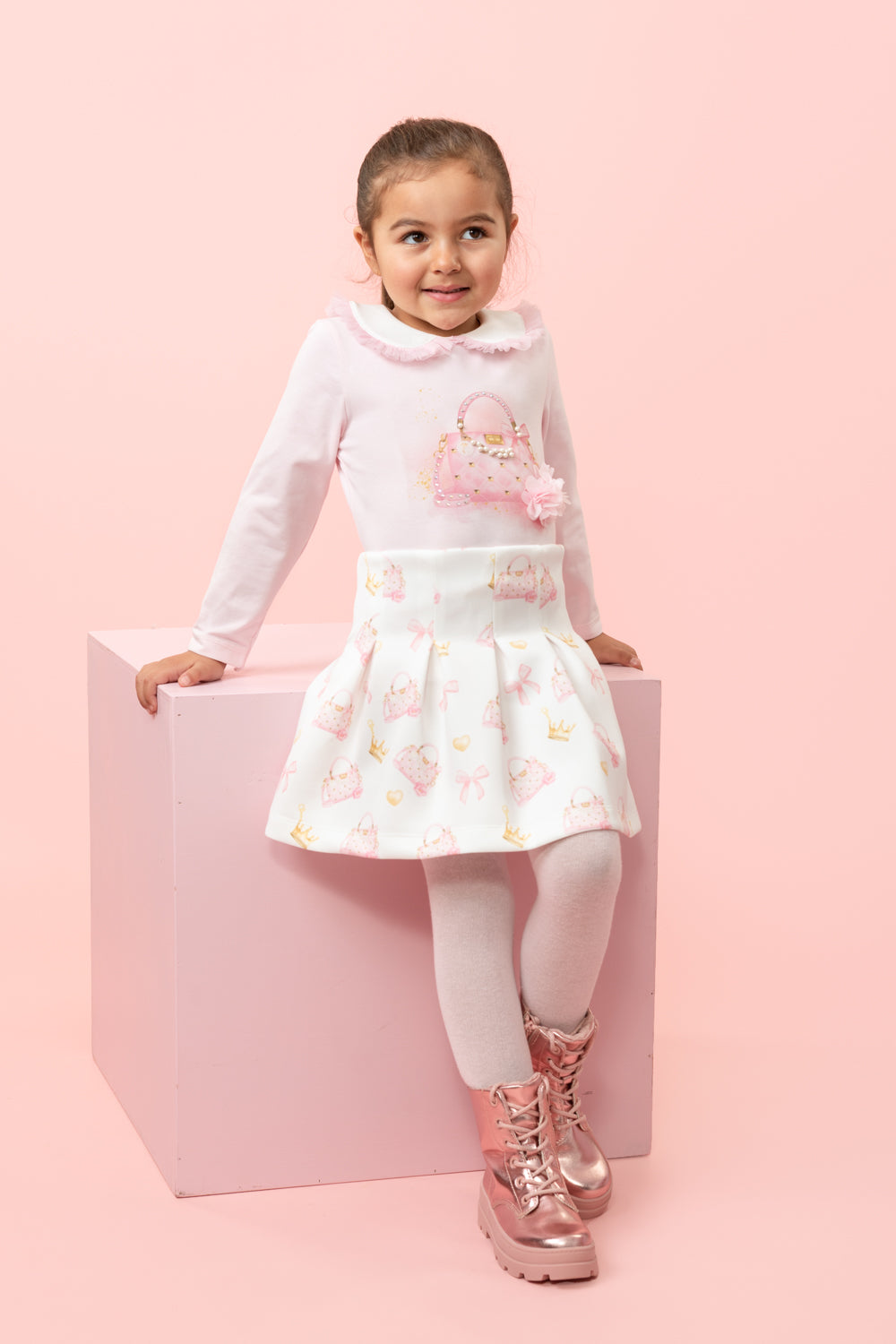 Pink Peter Pan Collar Skirt Set (5-9 years)