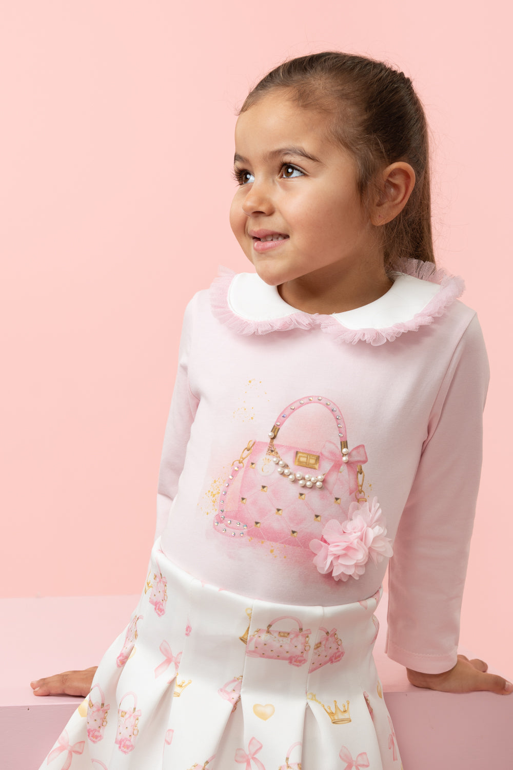 Pink Peter Pan Collar Skirt Set (5-9 years)