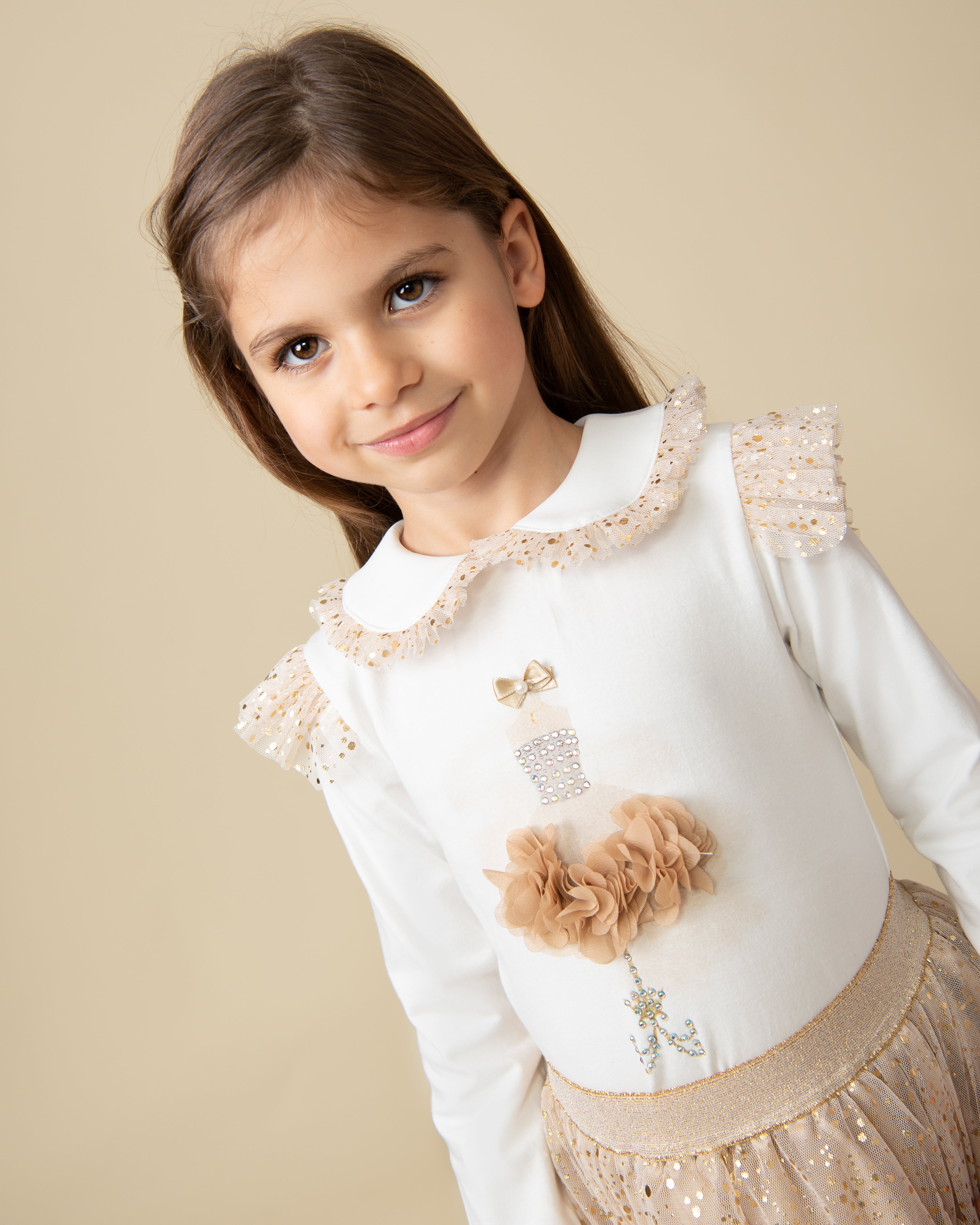 Mink Tutu Skirt Set with Sparkle and Embellished Top (5-9 years)