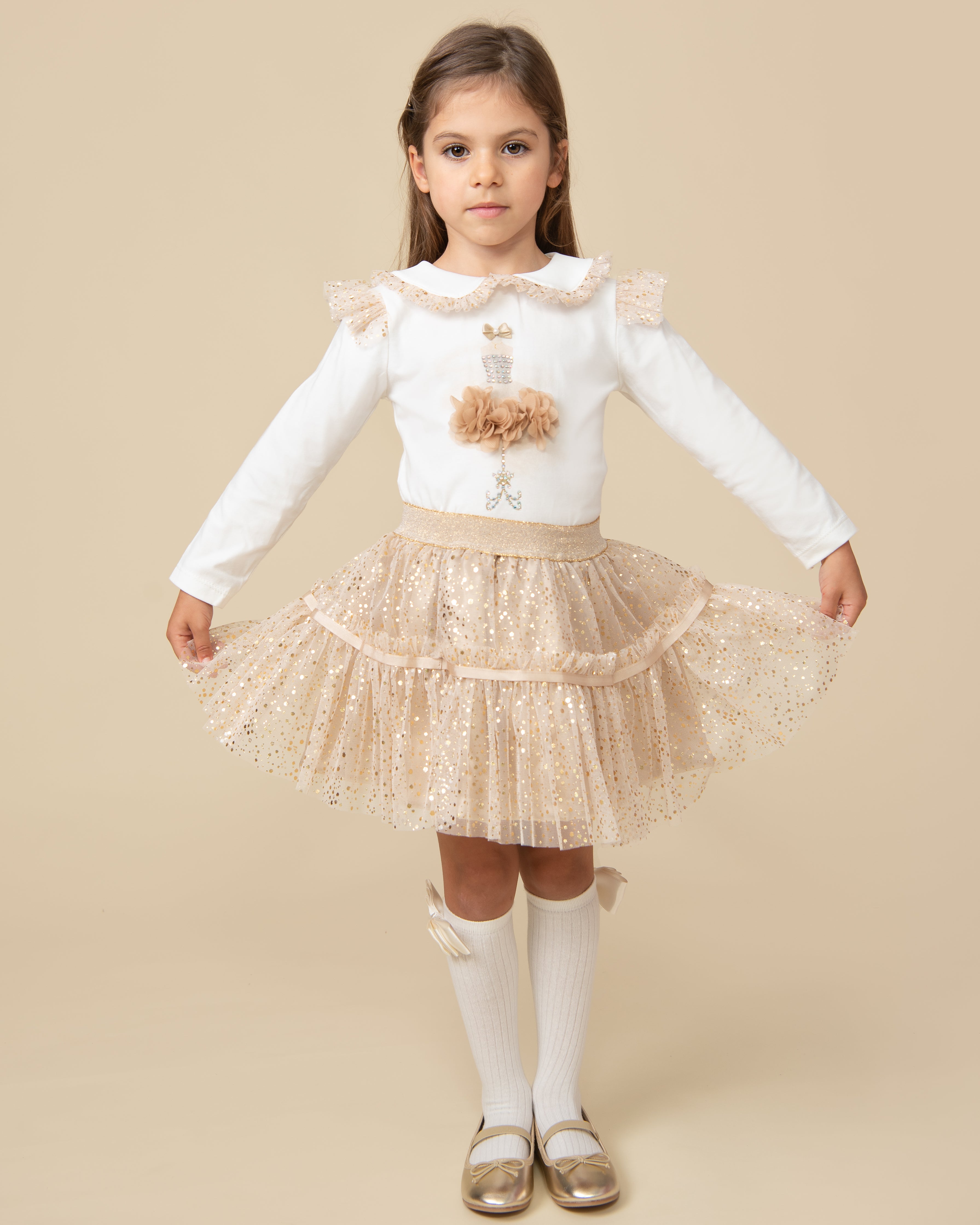 Mink Tutu Skirt Set with Sparkle and Embellished Top (5-9 years)