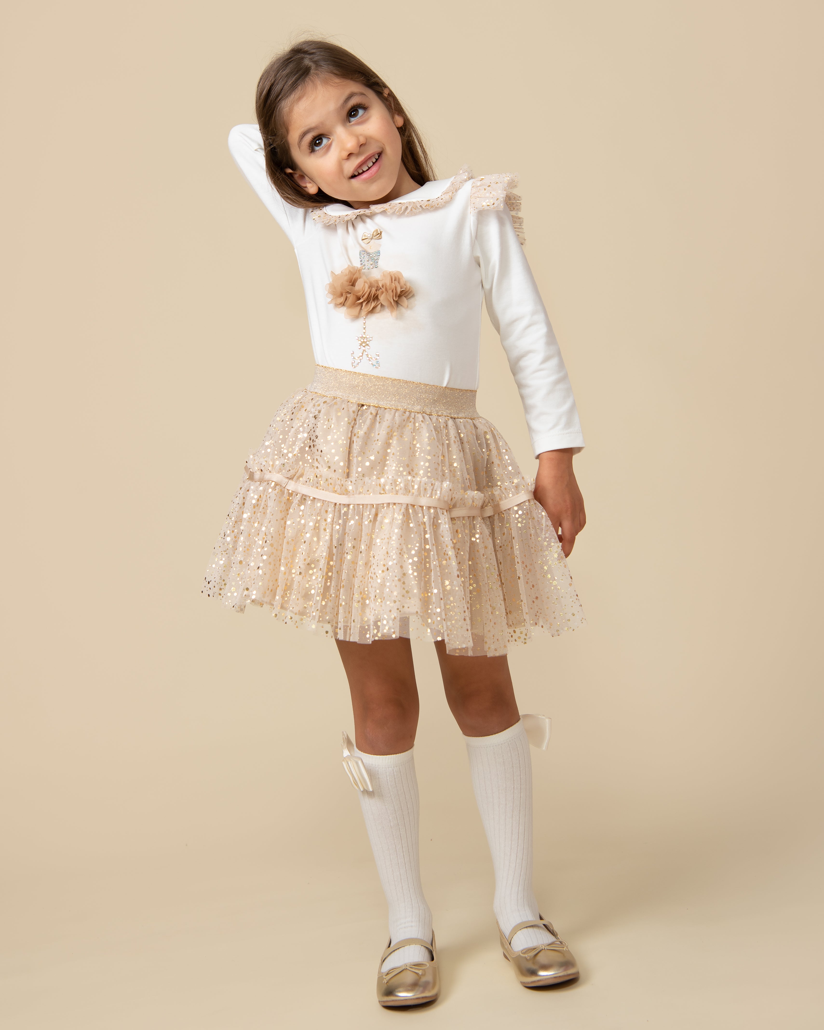 Mink Tutu Skirt Set with Sparkle and Embellished Top (5-9 years)