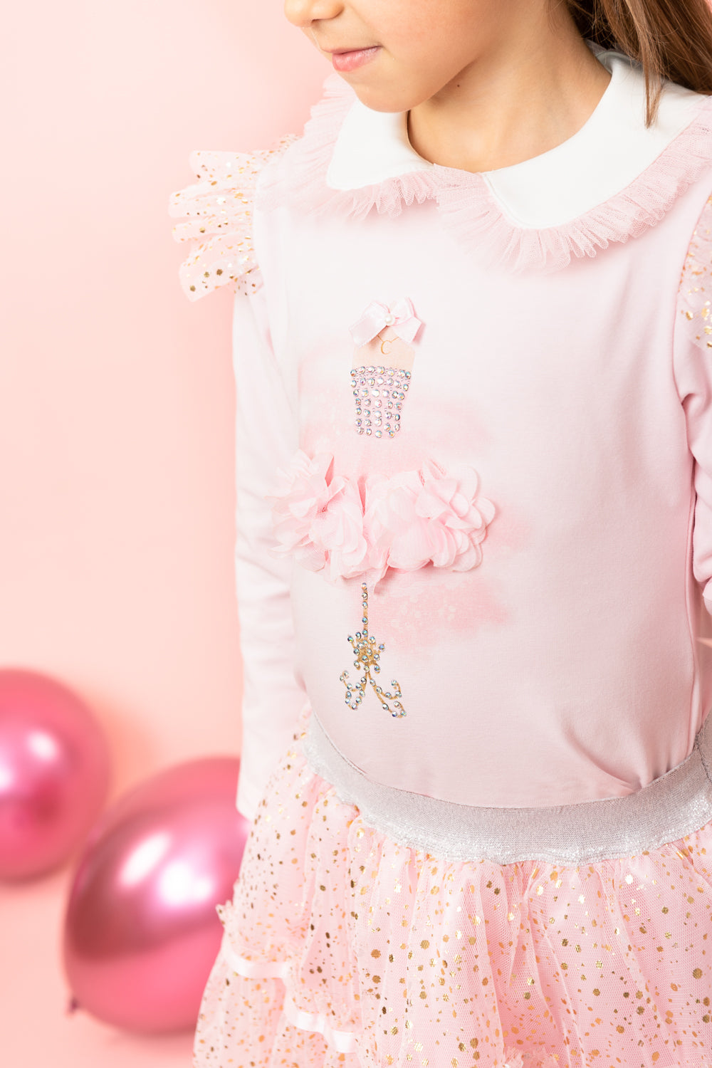 Pink Tutu Skirt Set with Sparkle and Embellished Top (5-9 years)