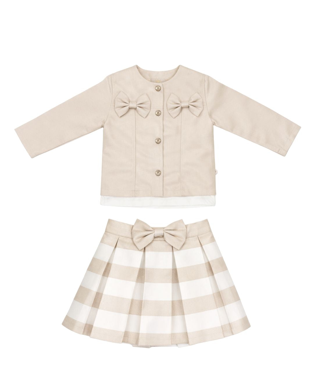 Three Piece Bow Jacket, Jersey Top and Skirt Set