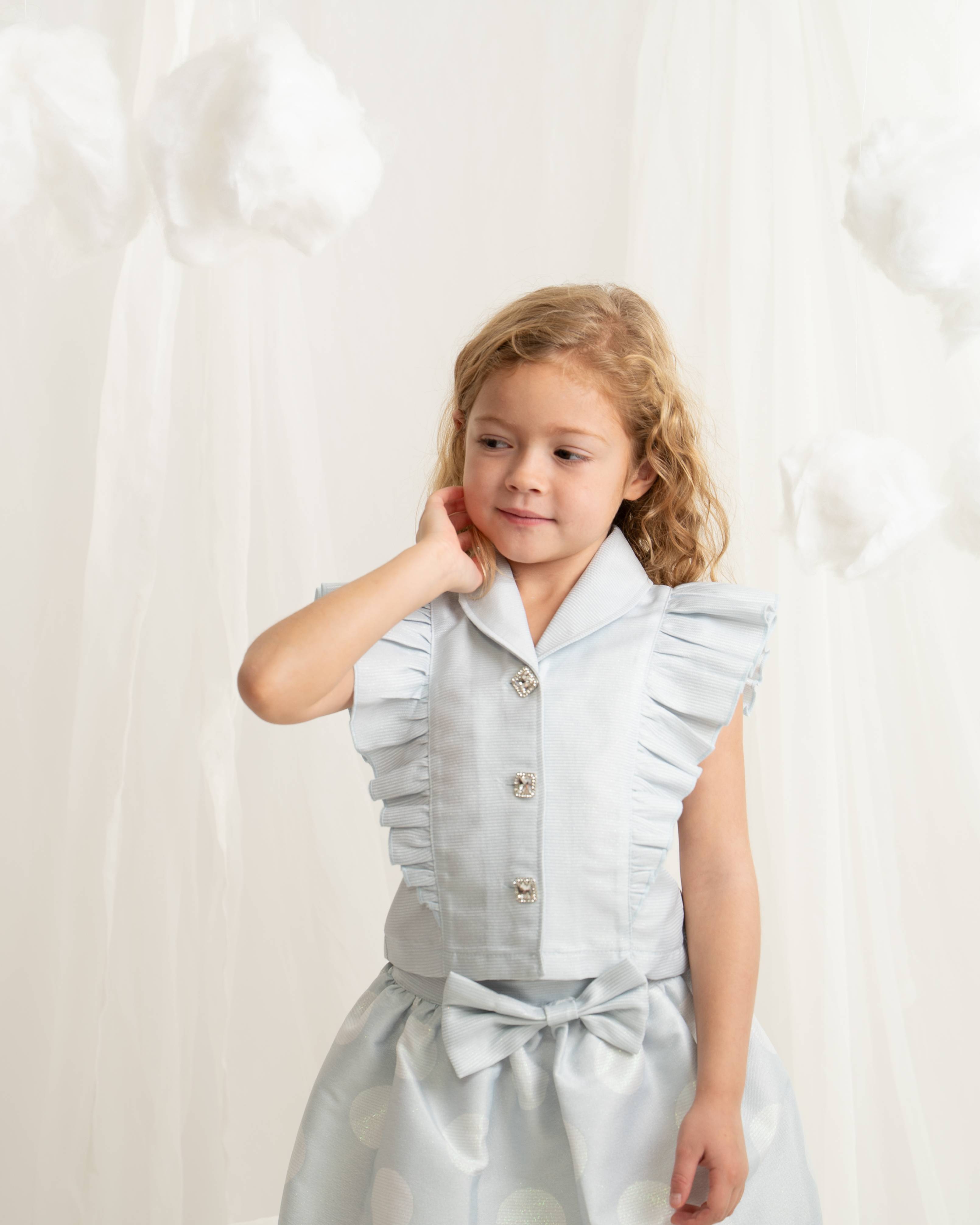 Sky Blue Ruffle Top and Polka-dot Skirt Set