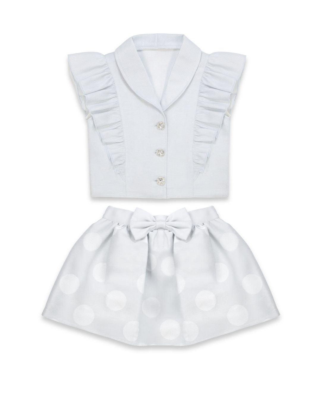 Sky Blue Ruffle Top and Polka-dot Skirt Set