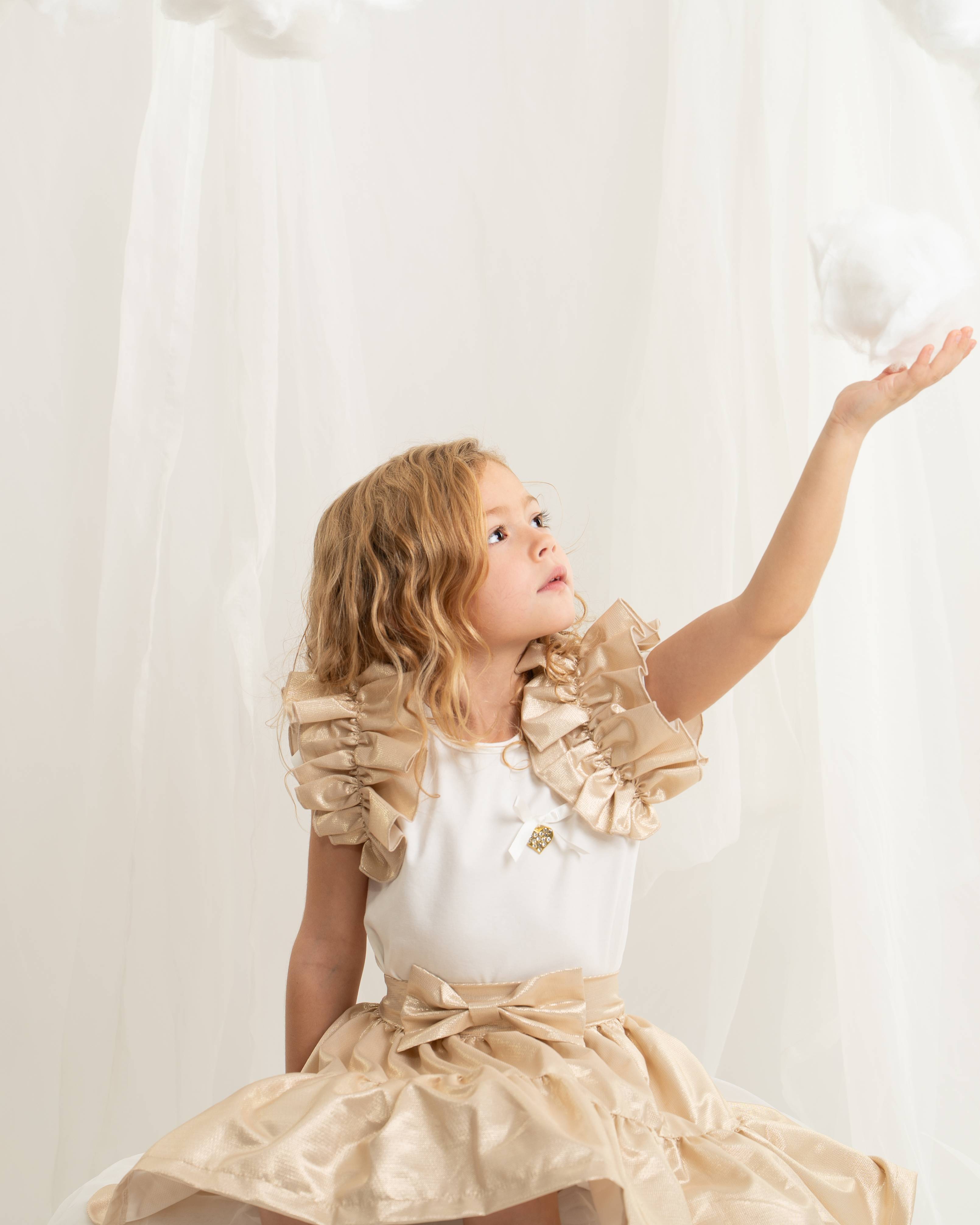 Ivory Top with Gold Ruffle Sleeves and Skirt Set