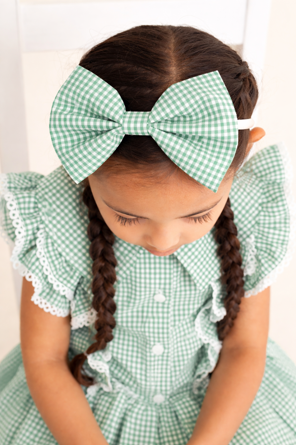Green Gingham Scrunchie & Alice Band Set