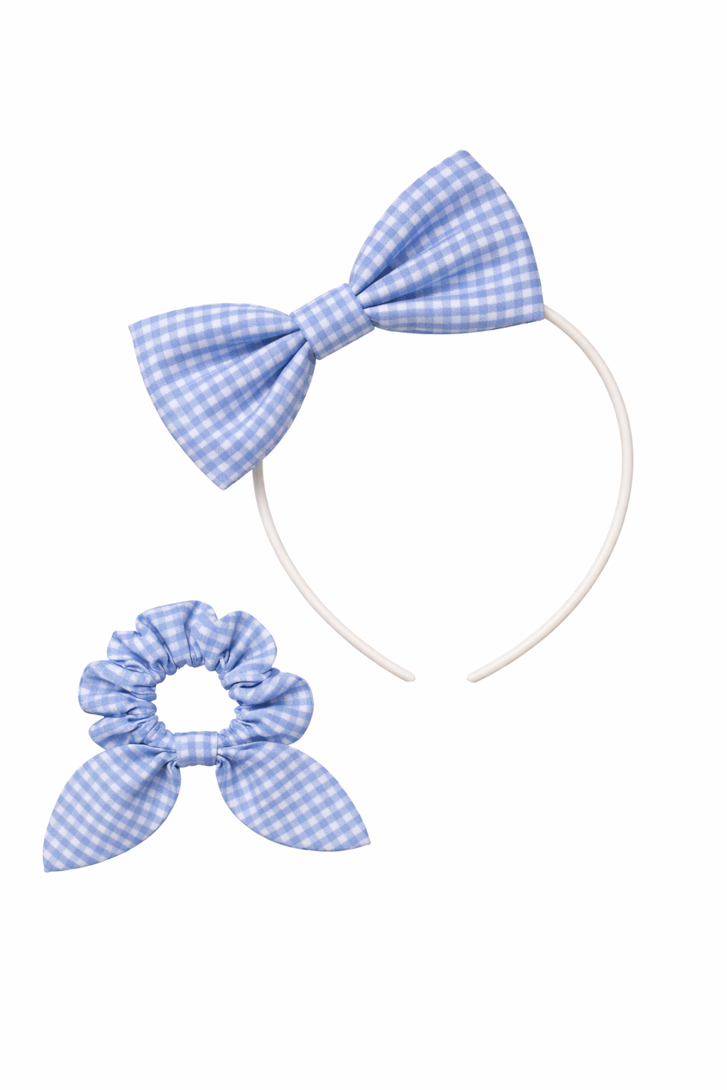 Blue Gingham Scrunchie & Alice Band Set