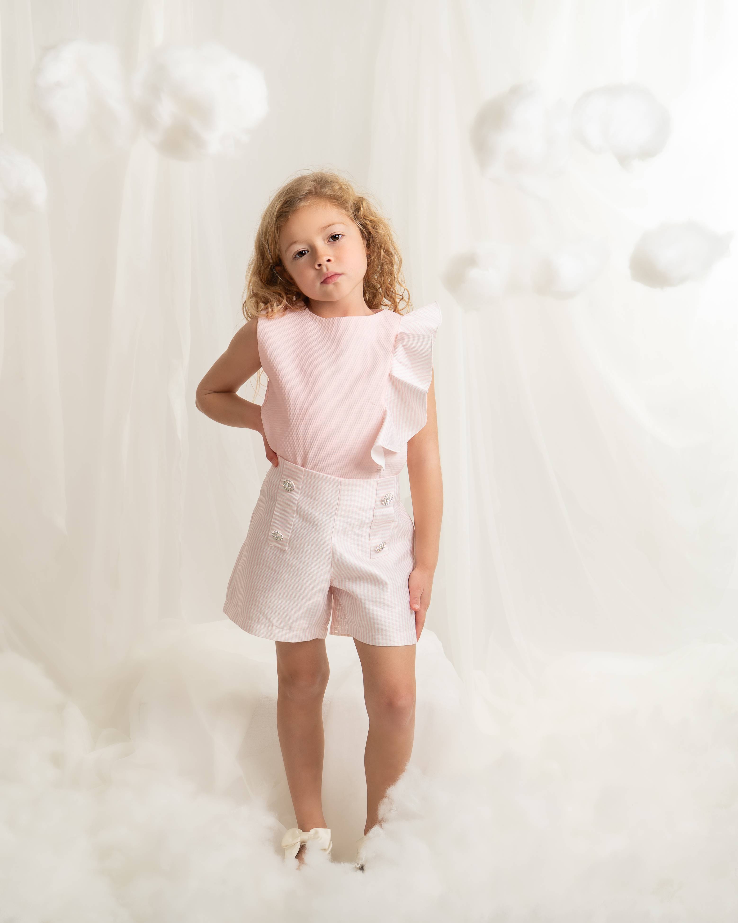 Pink Ruffle Top and Stripe Shorts Set