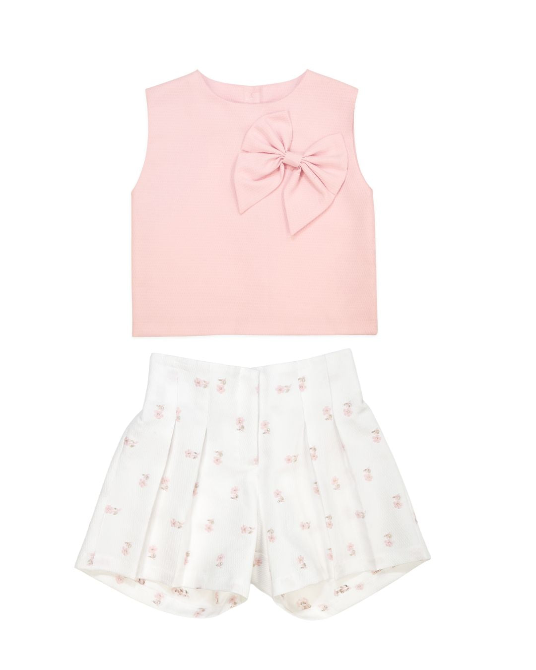 Pink Bow Top and Printed Shorts Set