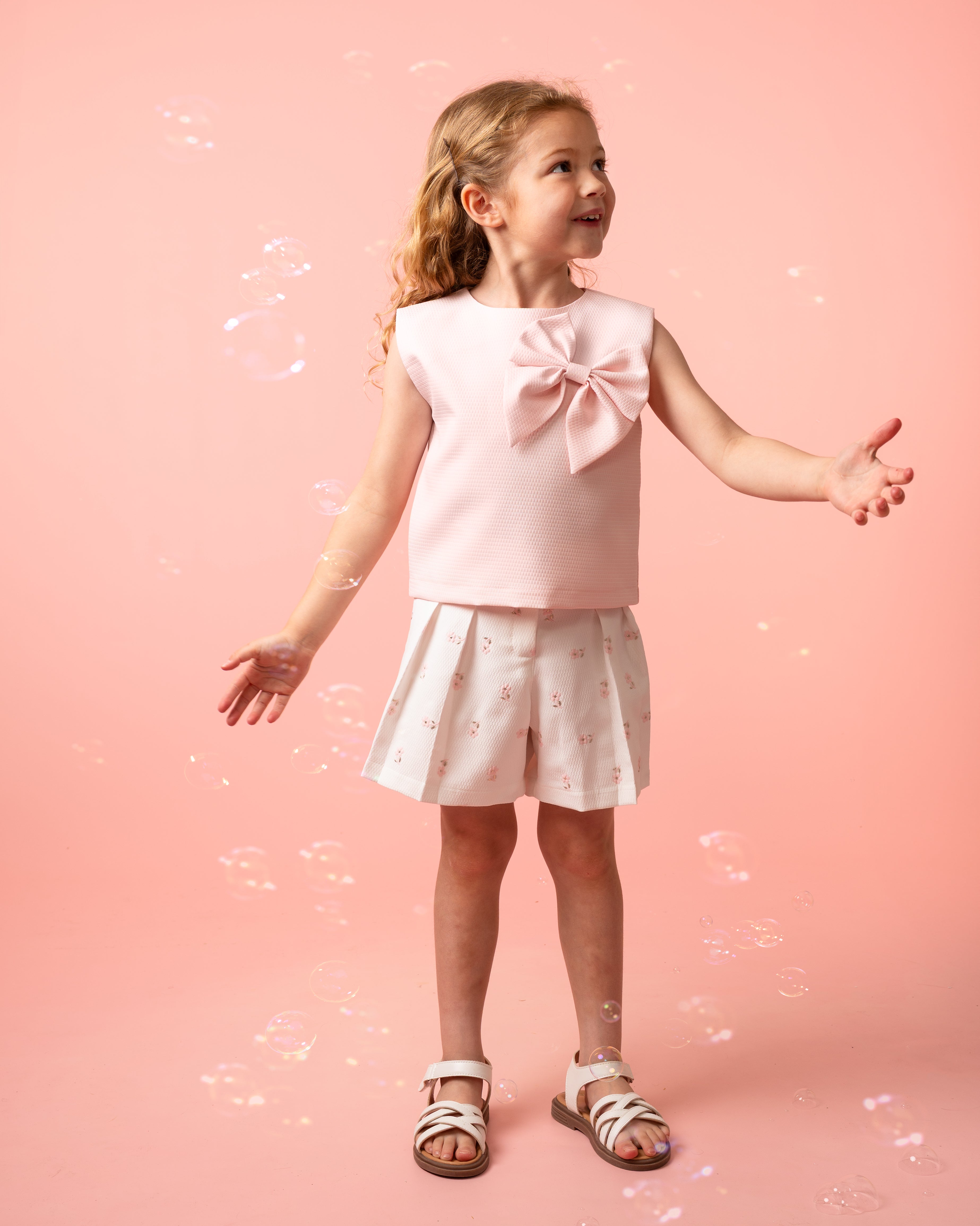 Pink Bow Top and Printed Shorts Set