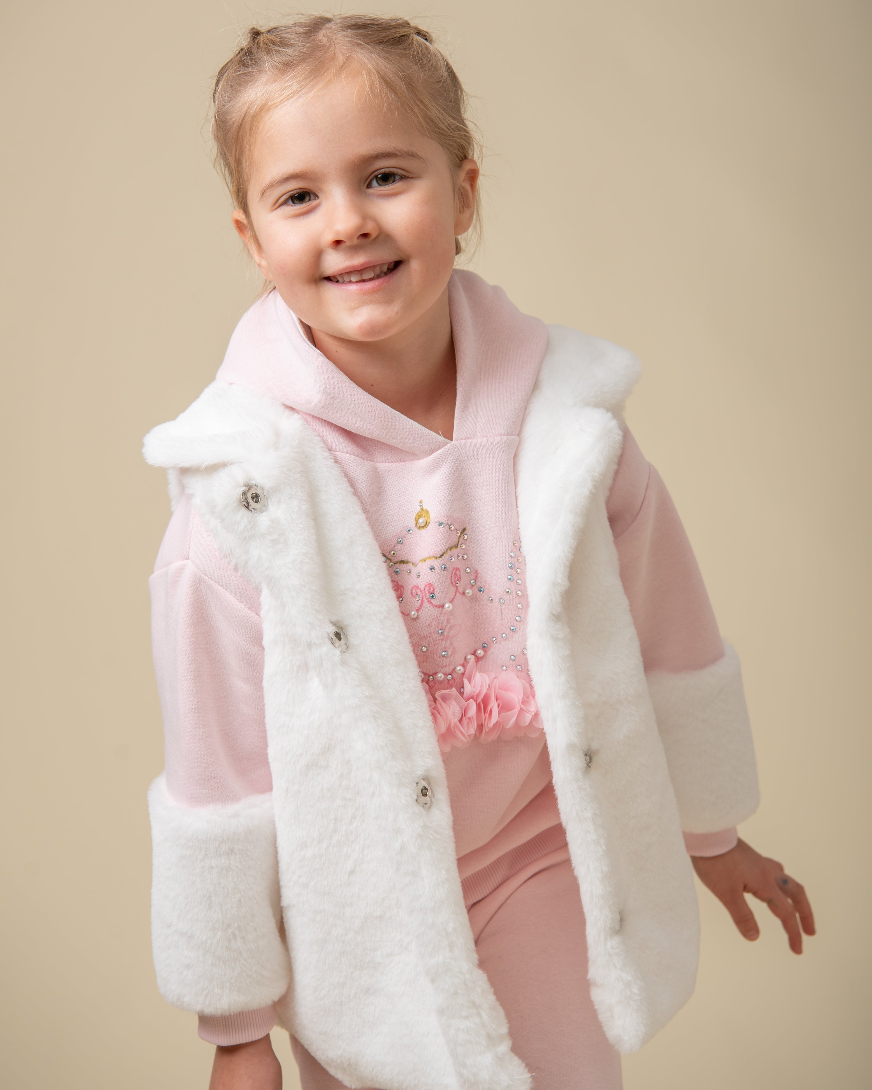 Ivory Faux Fur Gilet with Peterpan Collar