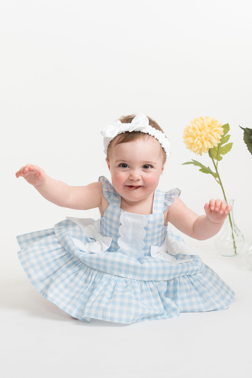 Country Kitchen Sky Blue Gingham Baby Dress Set