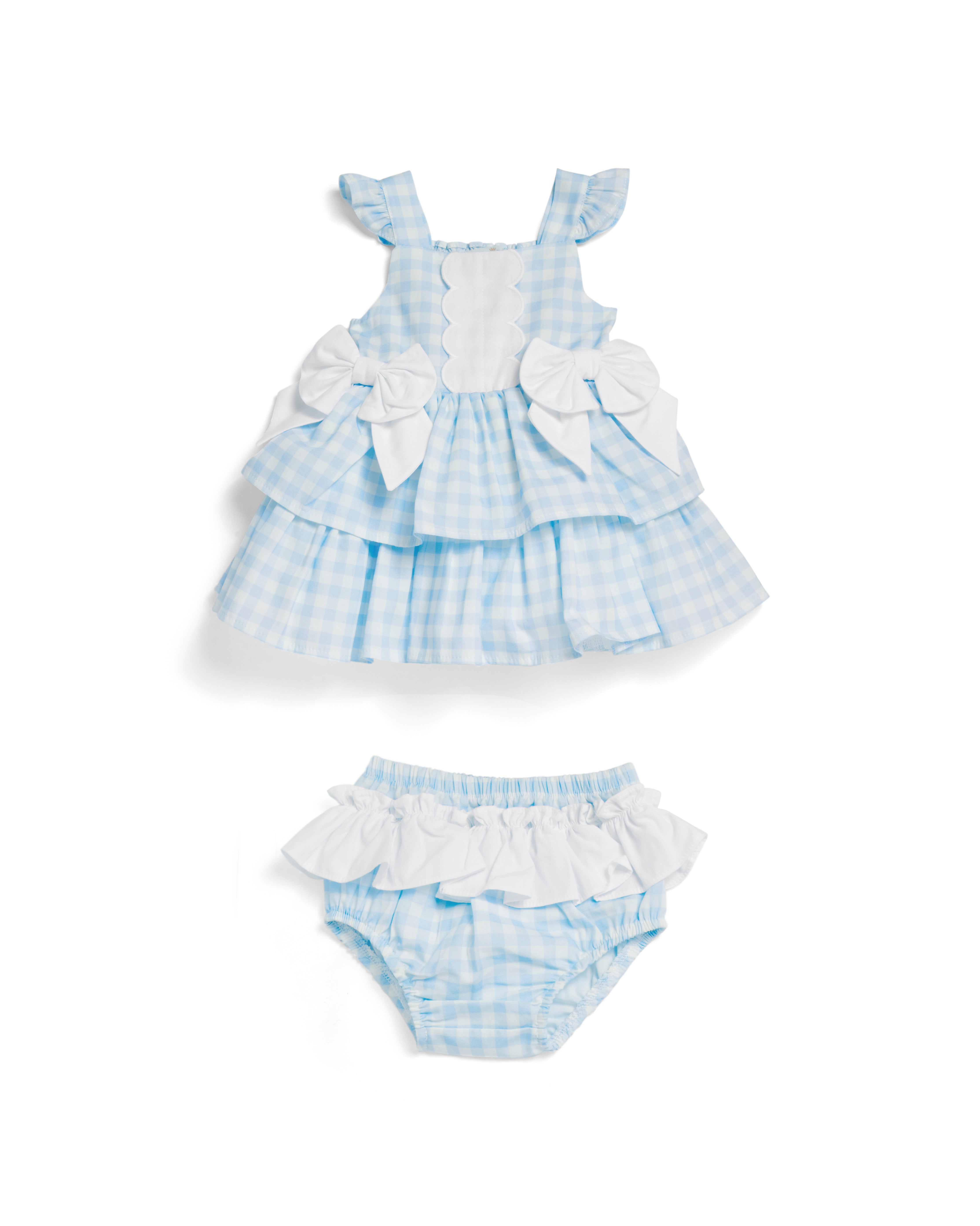 Country Kitchen Sky Blue Gingham Baby Dress Set