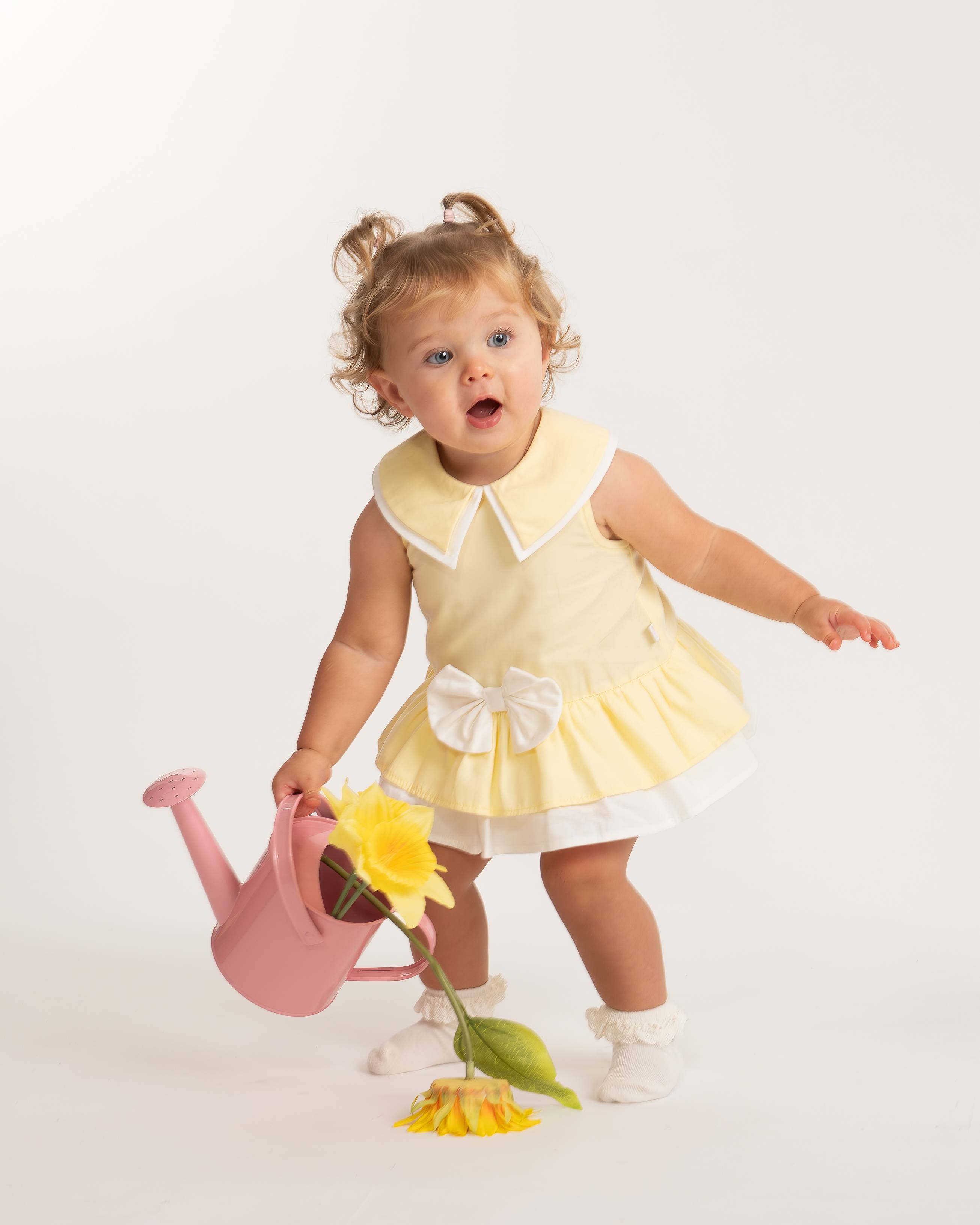Lemon Bow Collar Baby Romper