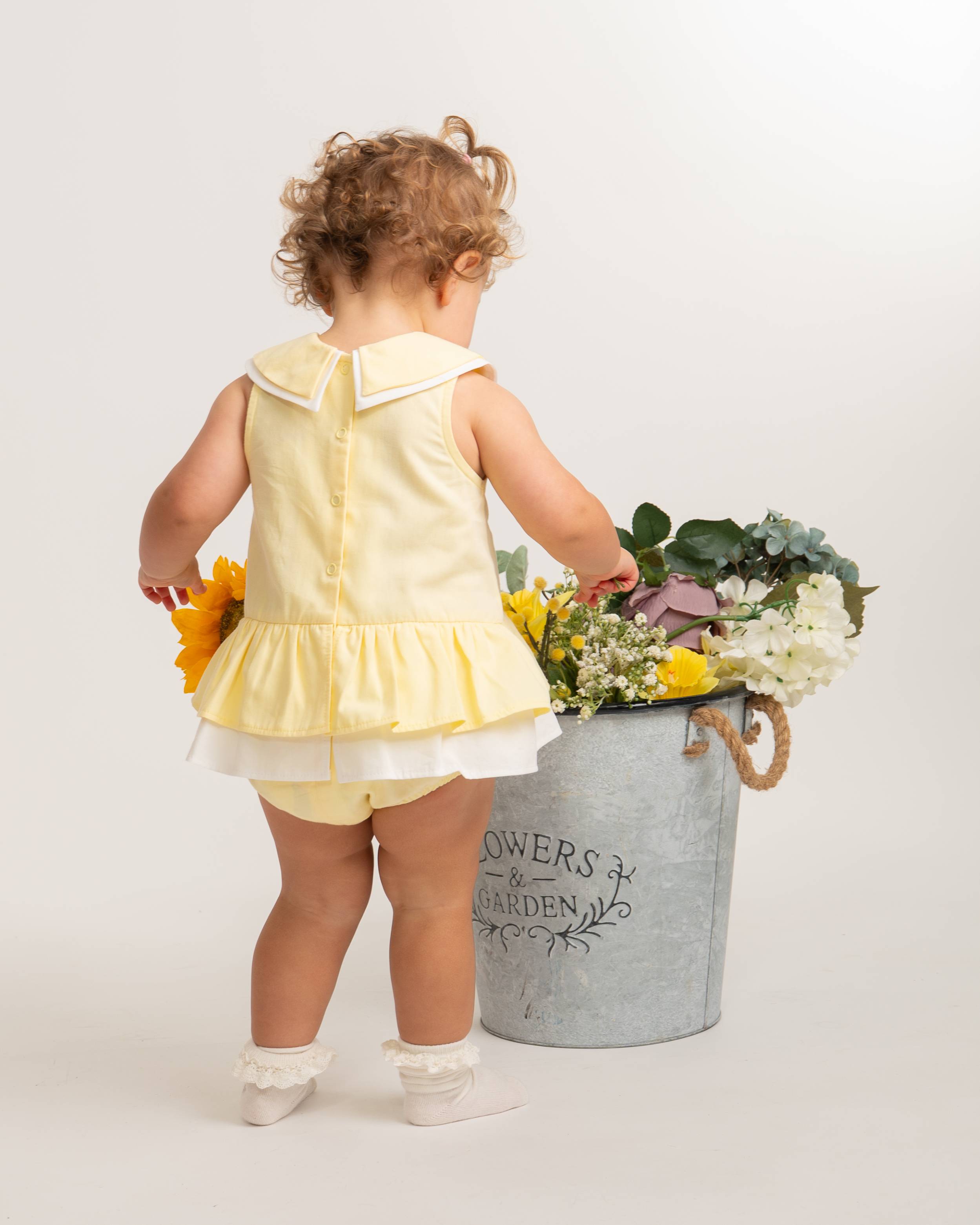 Lemon Bow Collar Baby Romper