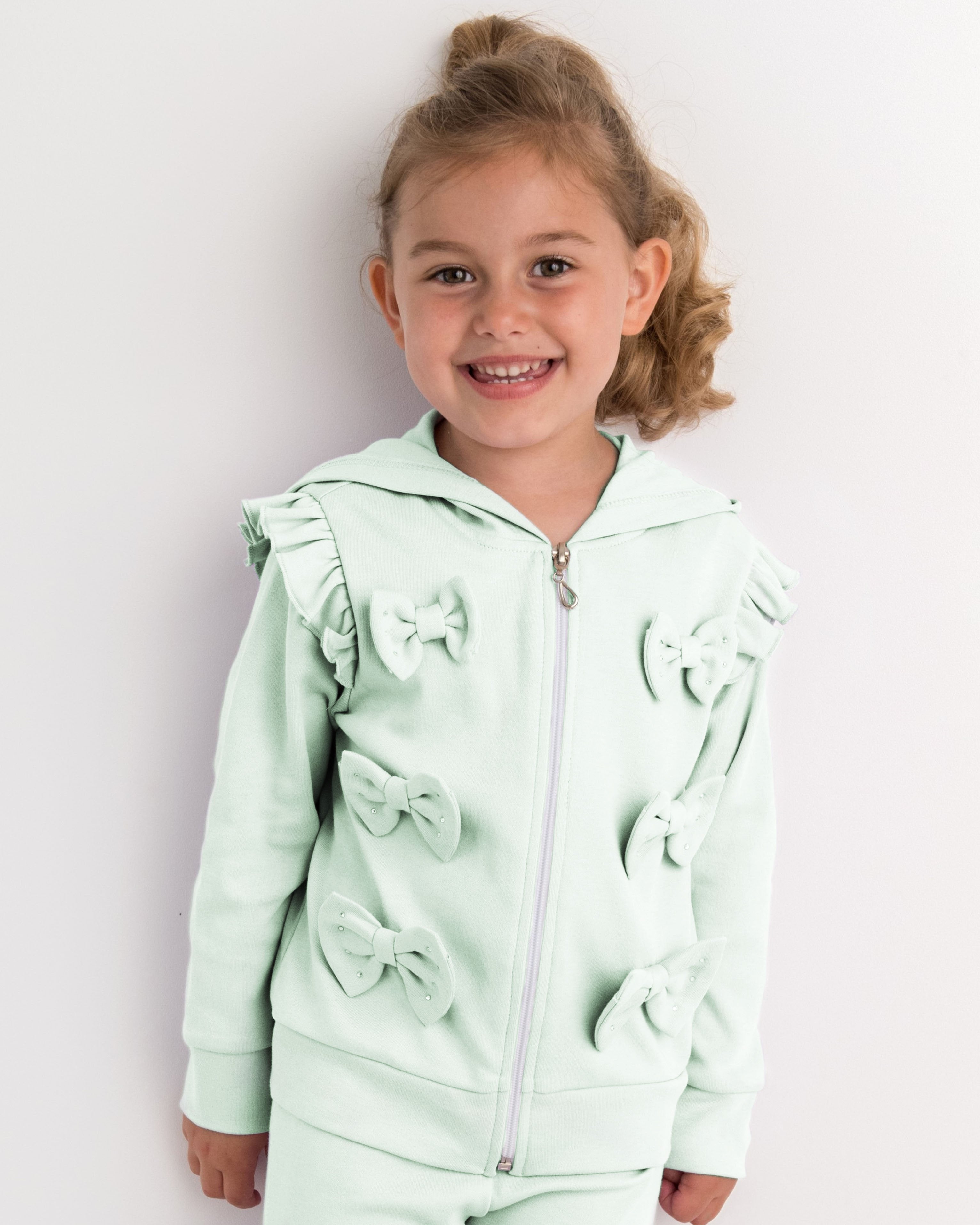 Mint Diamante Bow Zip-Up Hoodie