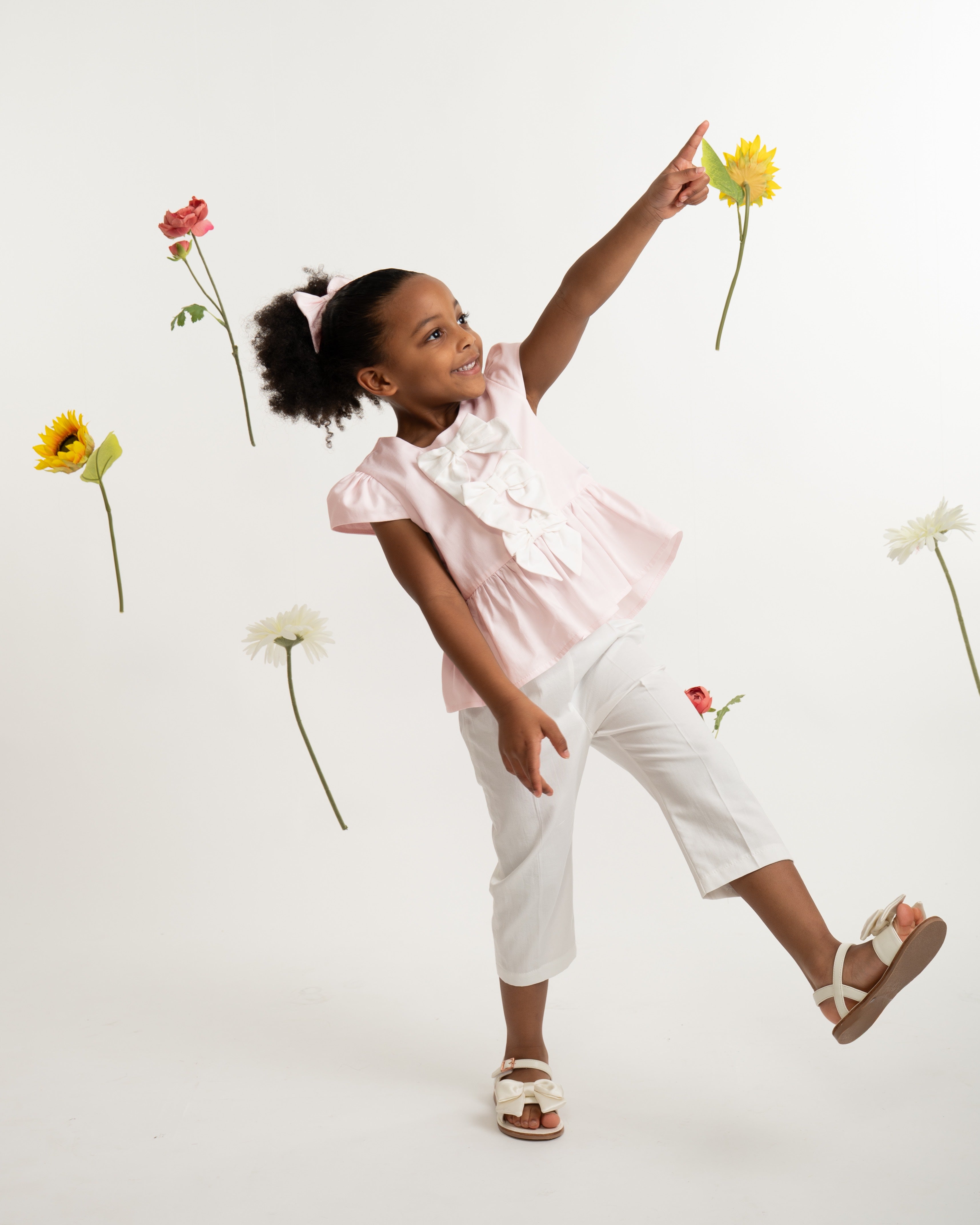Pink Bow Top and Trouser Set with Hair Bow