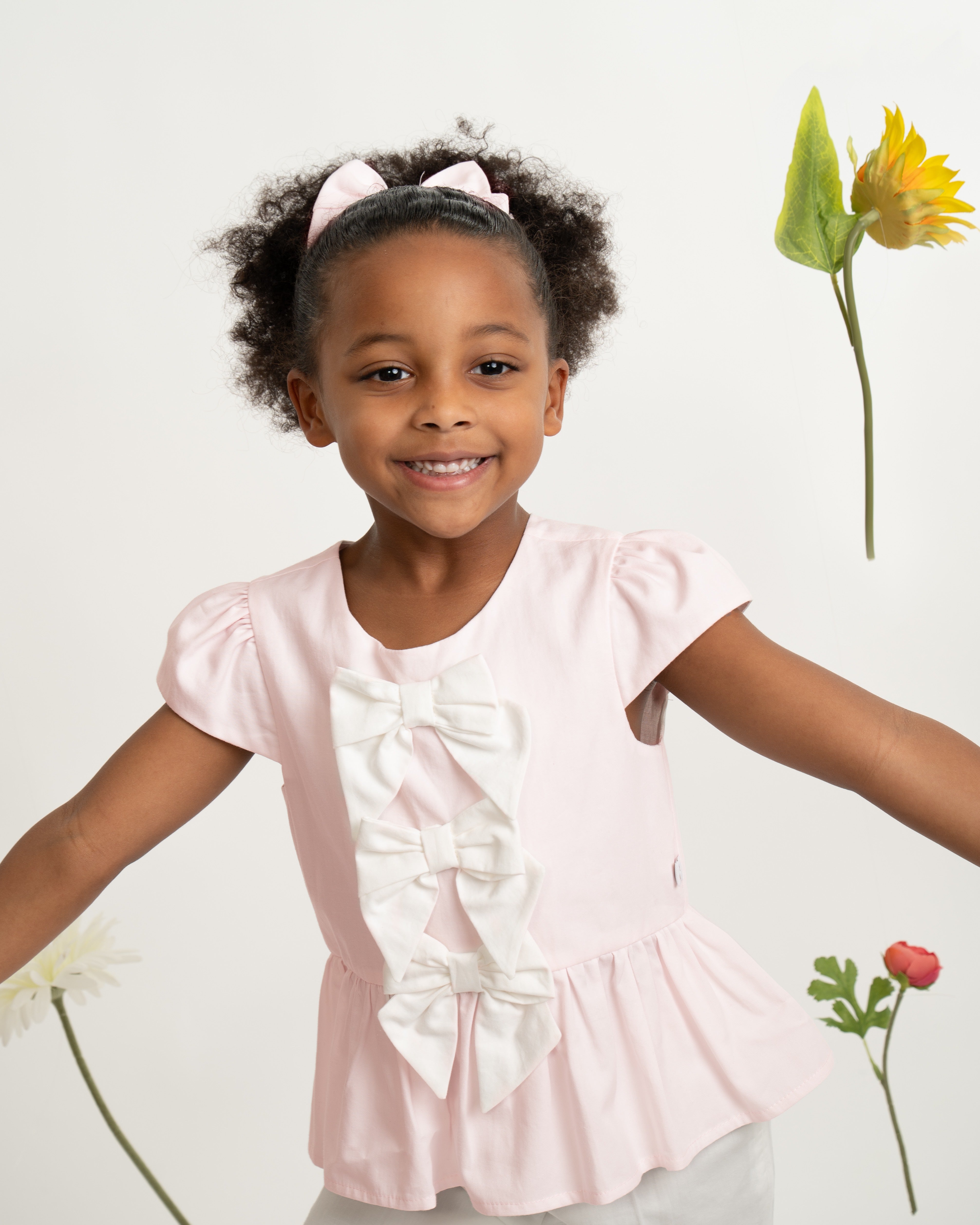 Pink Bow Top and Trouser Set with Hair Bow