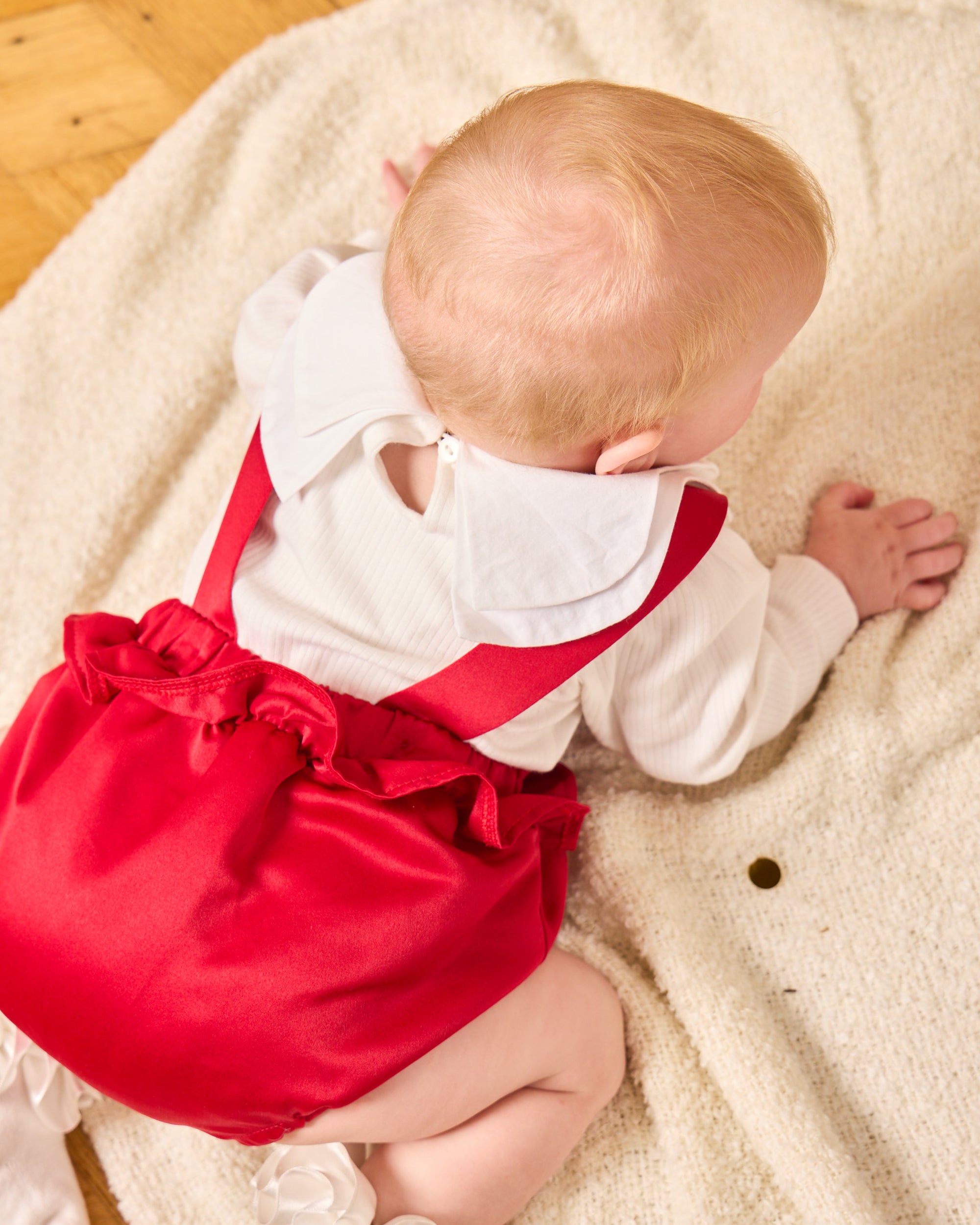 Red Bib Short Baby Set with Bow Detail