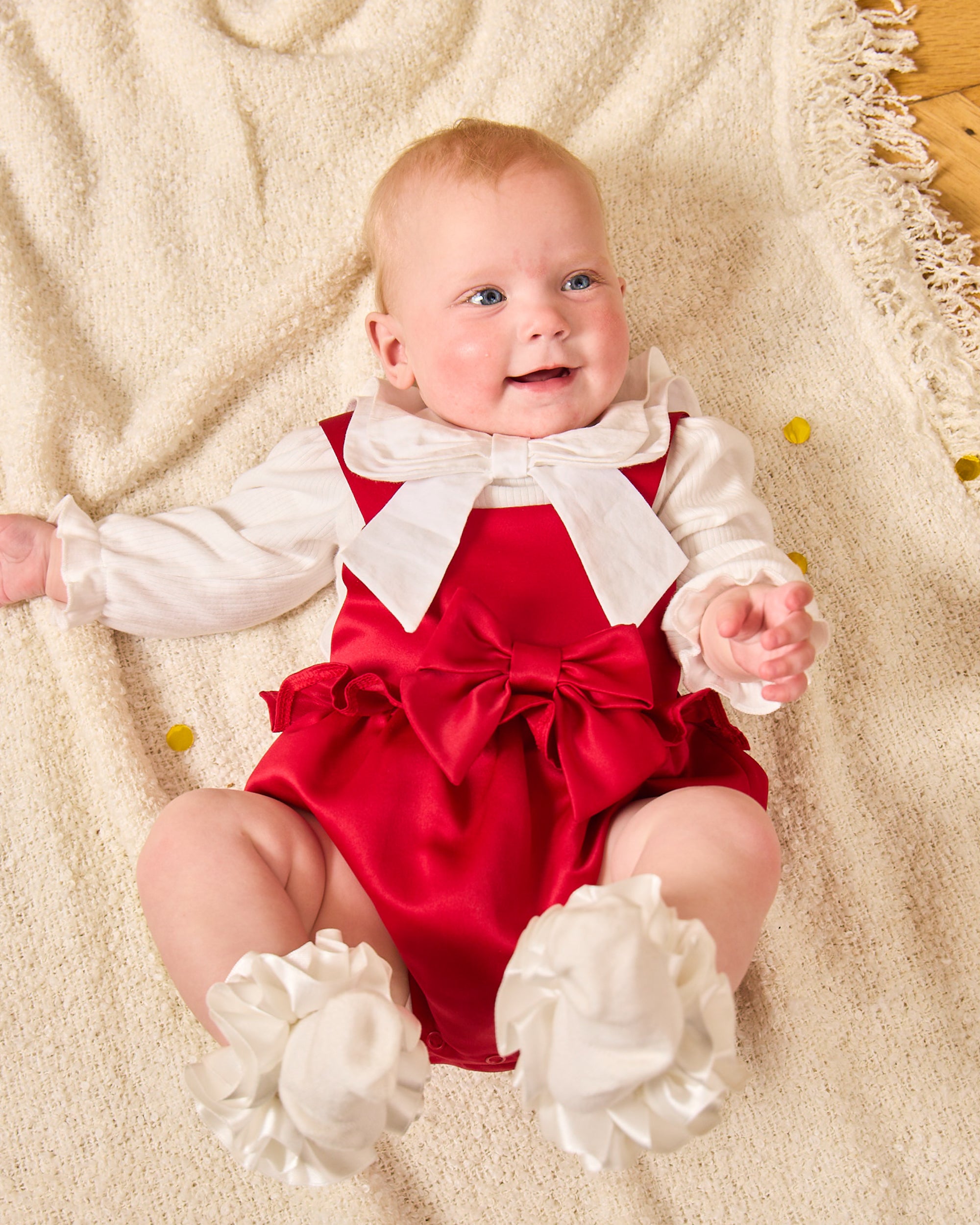 Red Bib Short Baby Set with Bow Detail