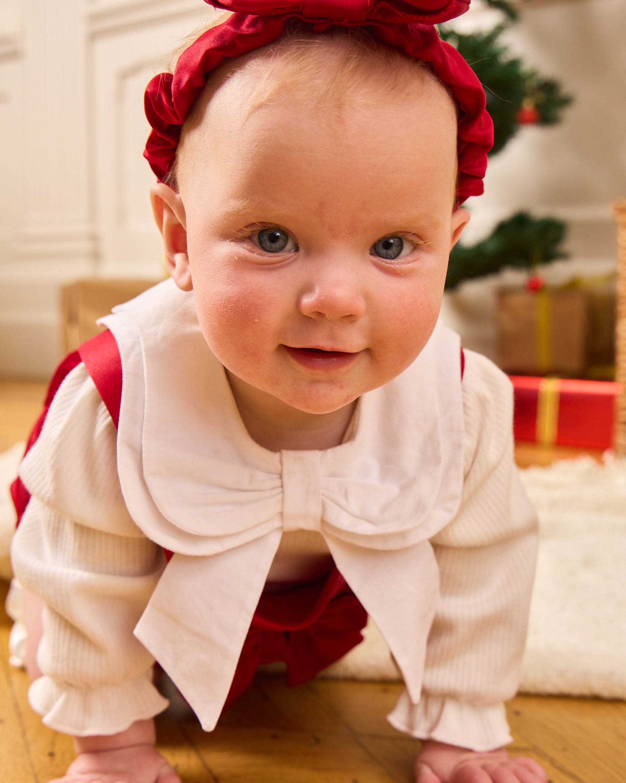 Red Bib Short Baby Set with Bow Detail