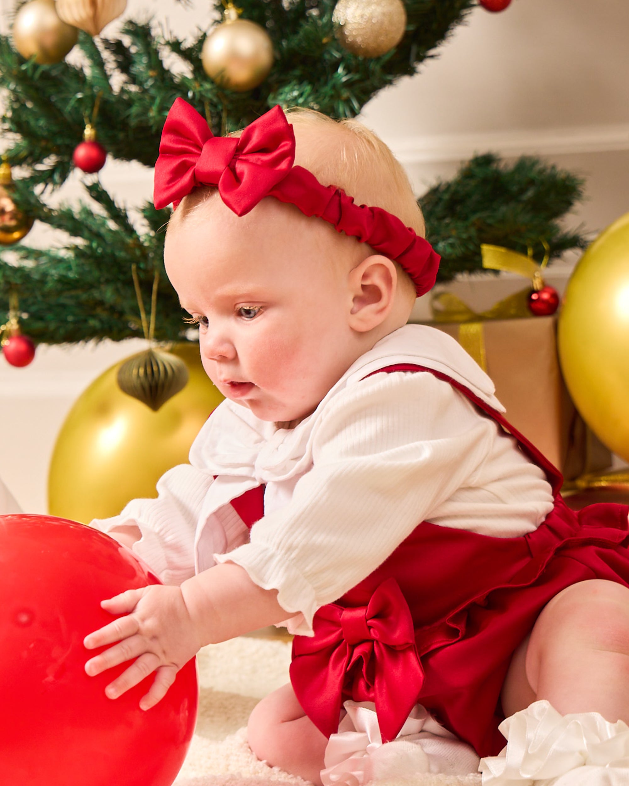 Red Bib Short Baby Set with Bow Detail