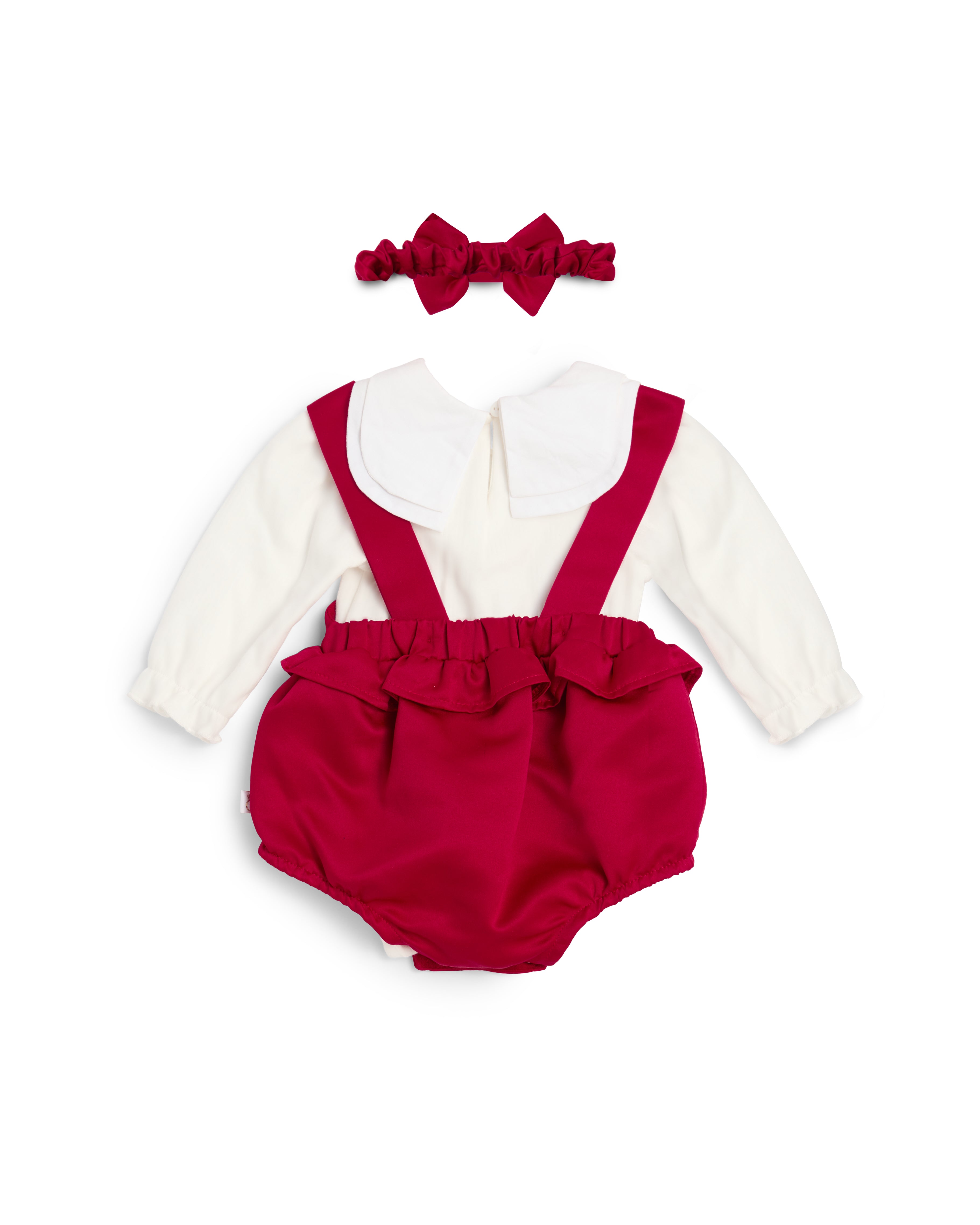 Red Bib Short Baby Set with Bow Detail