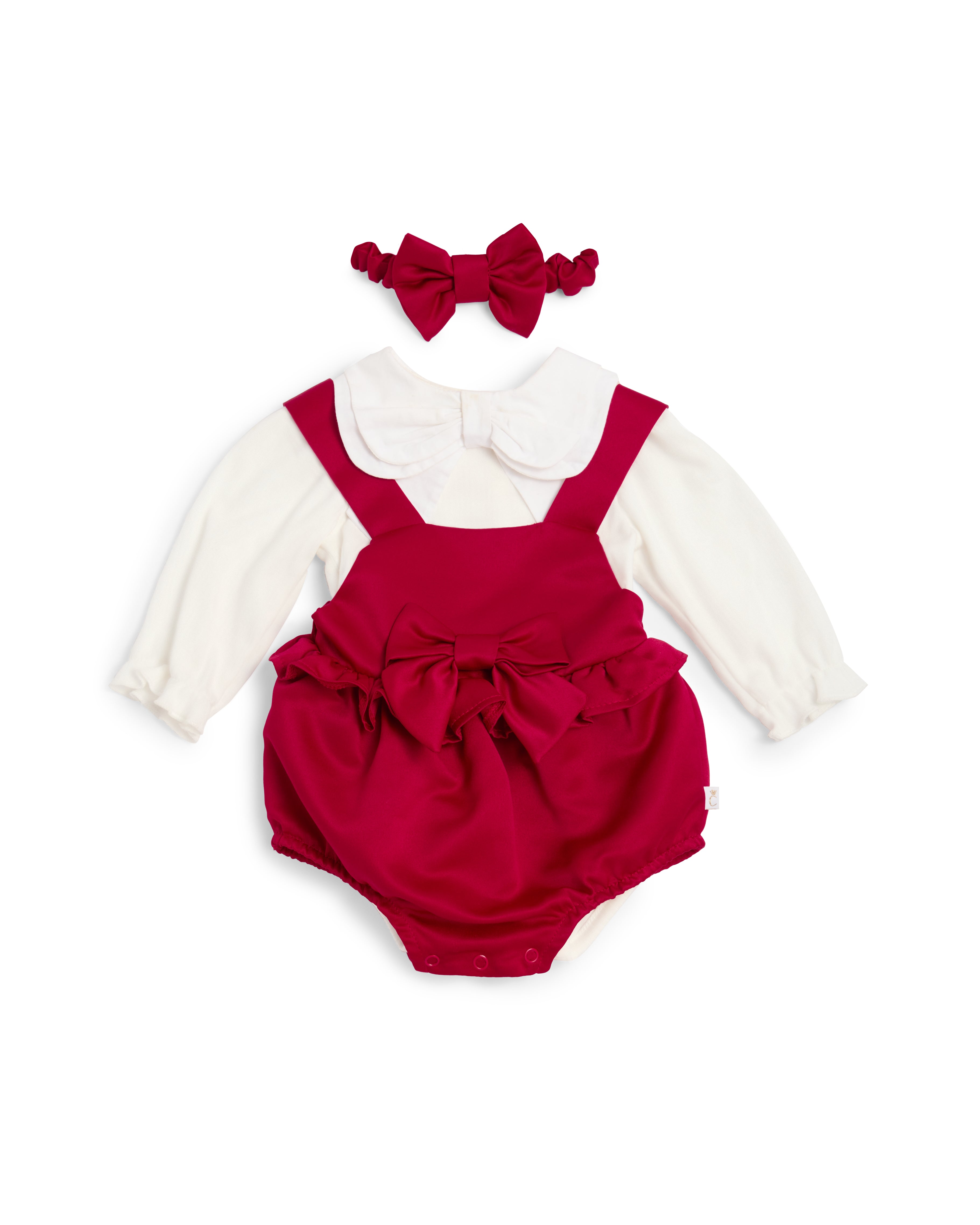 Red Bib Short Baby Set with Bow Detail