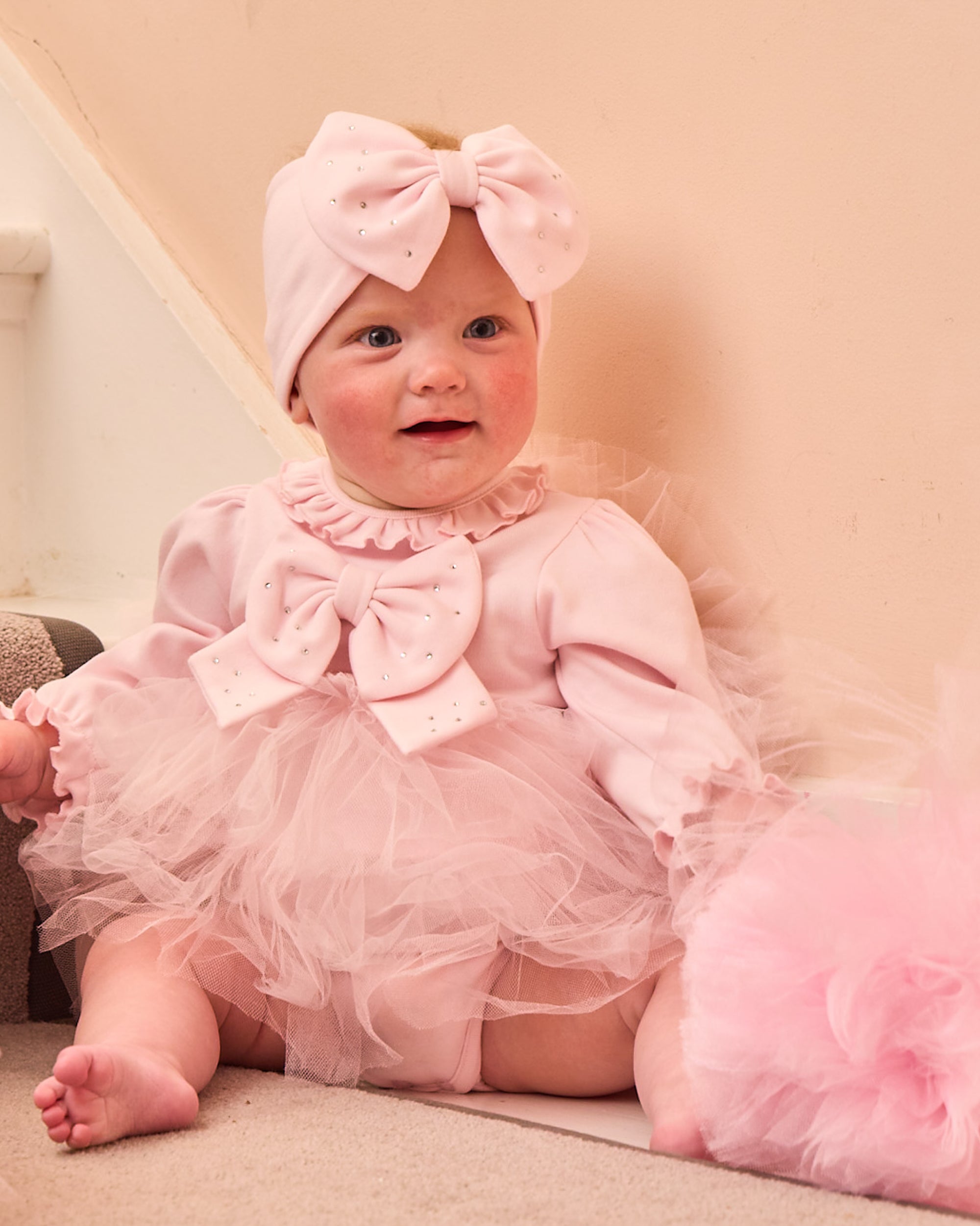 Pink Tulle Bodysuit with Bow
