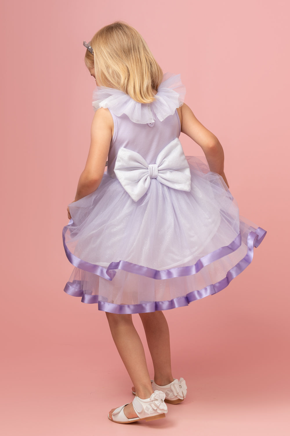 Lilac Tulle Dress with Satin Trim and Diamantes