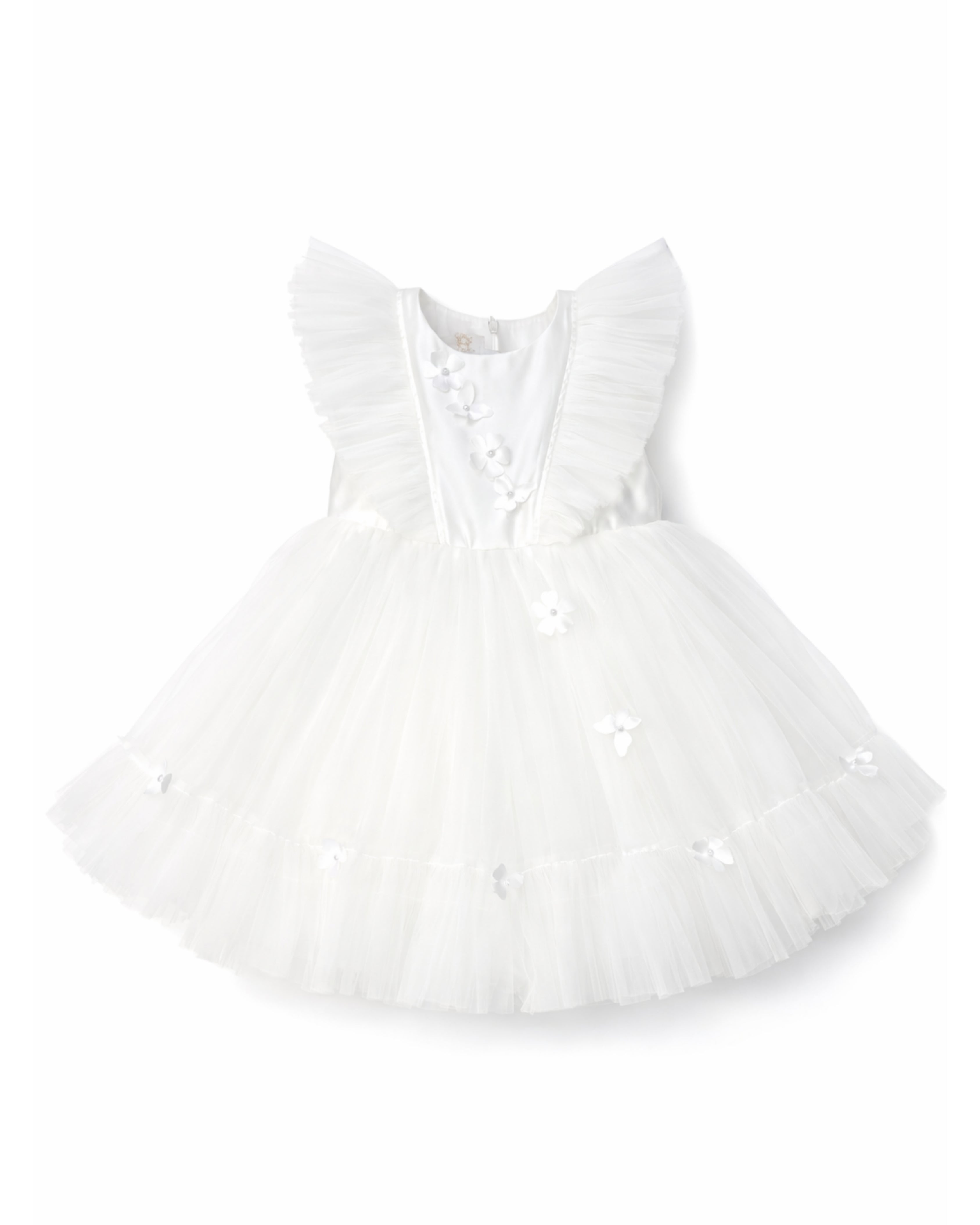 Ivory Pearl Party Dress with Butterflies and Flowers