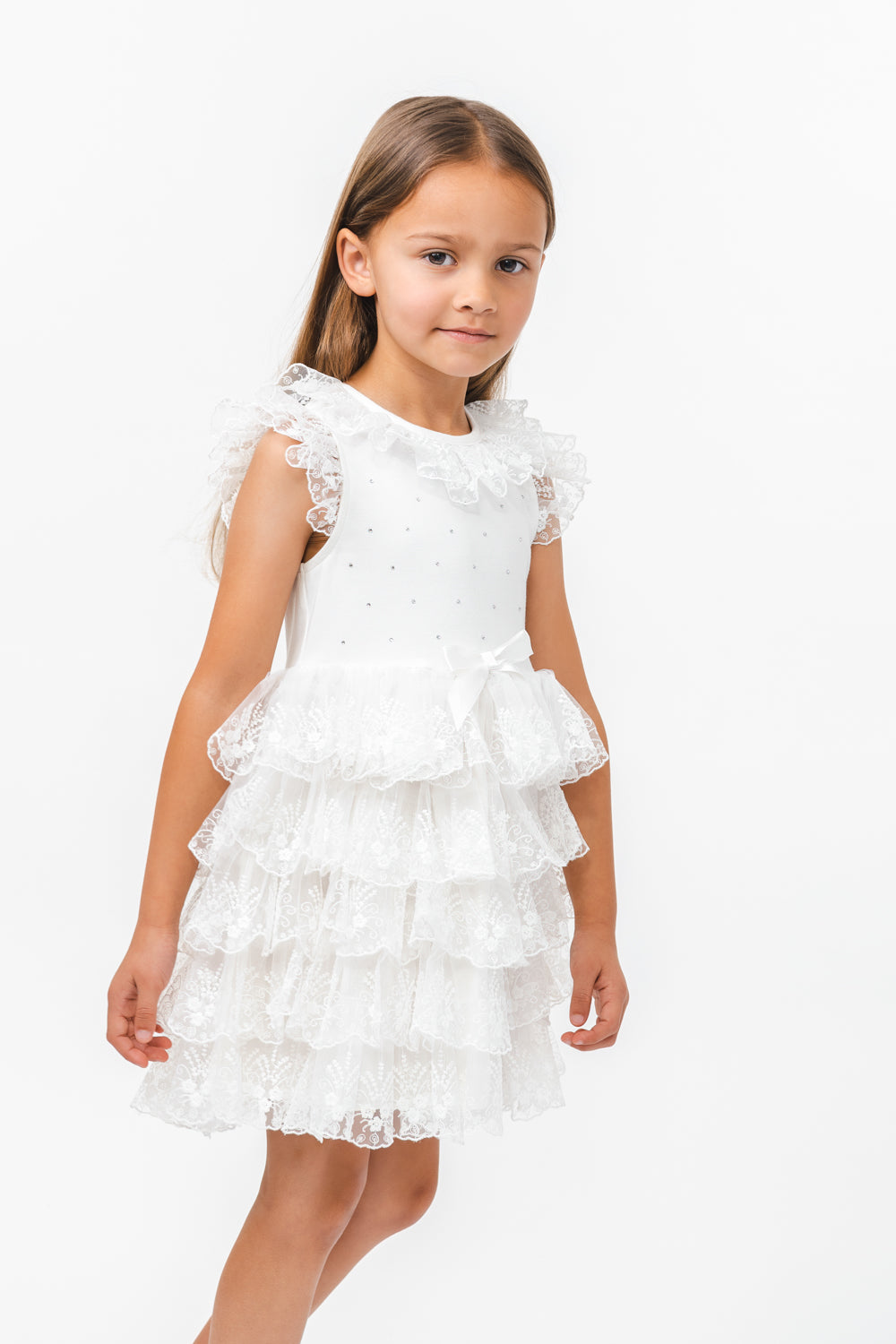 Ivory Baby Lace Dress with Satin Bow and Headband