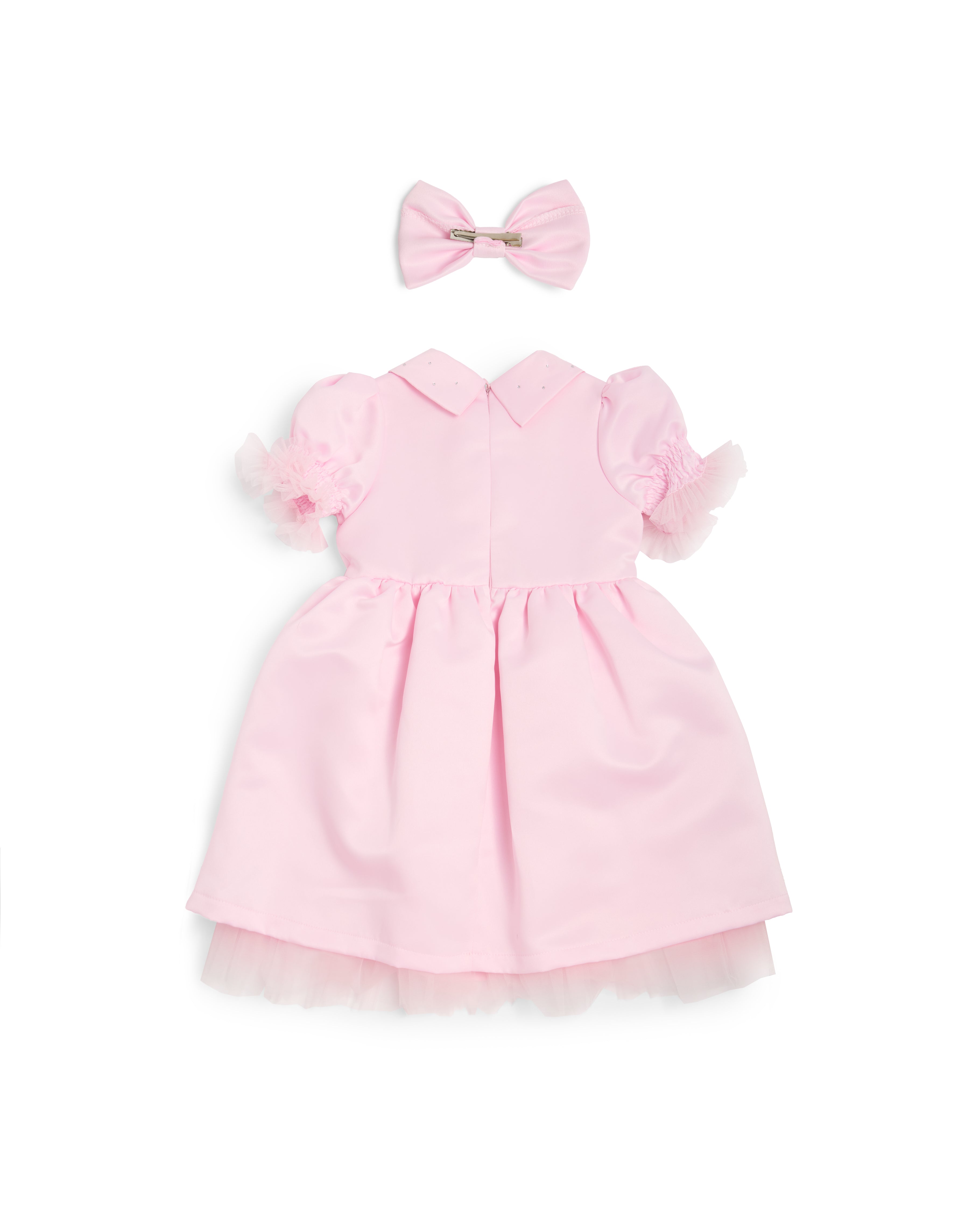 Pink Puff Sleeve Bow Party Dress