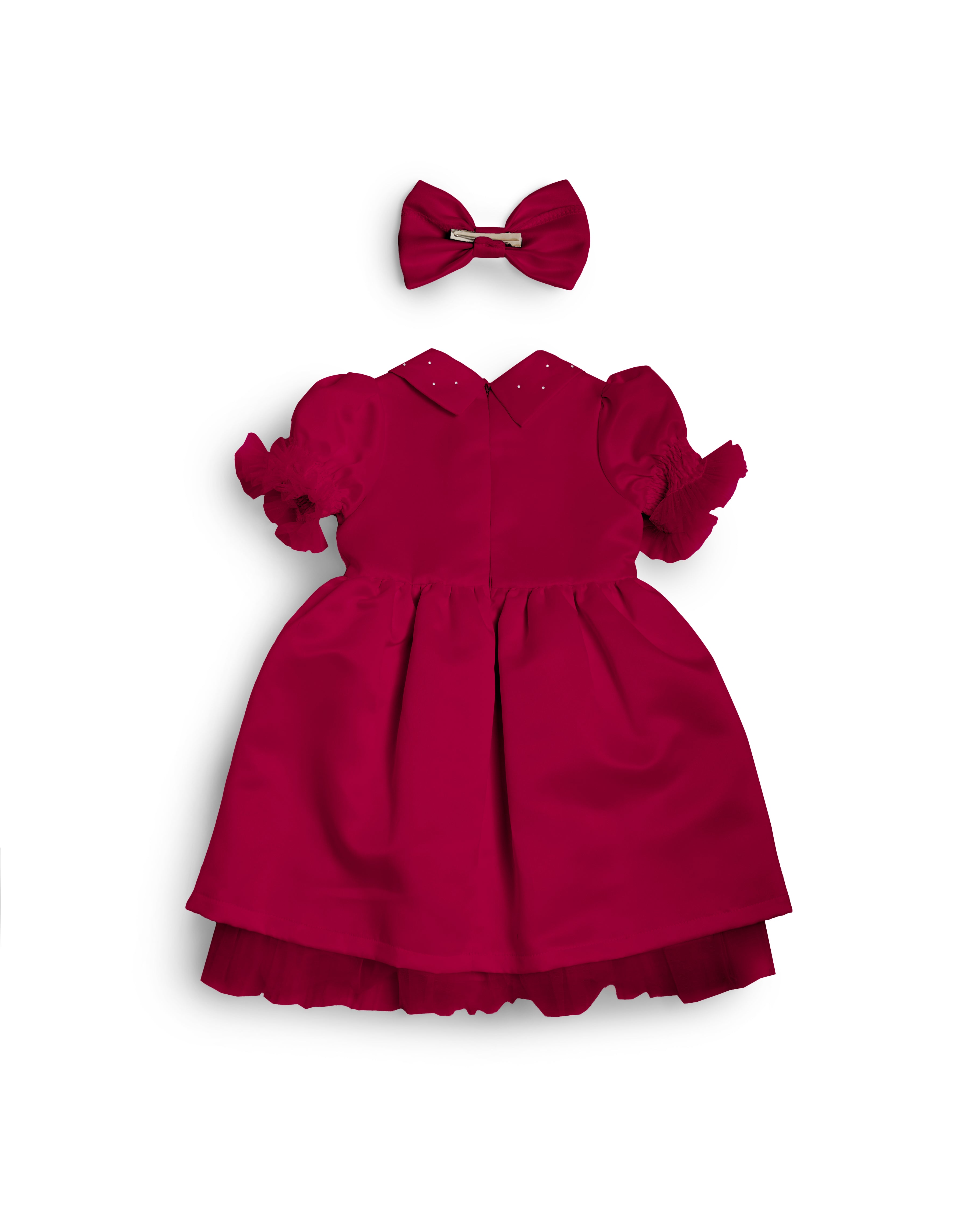 Red Puff Sleeve Bow Party Dress