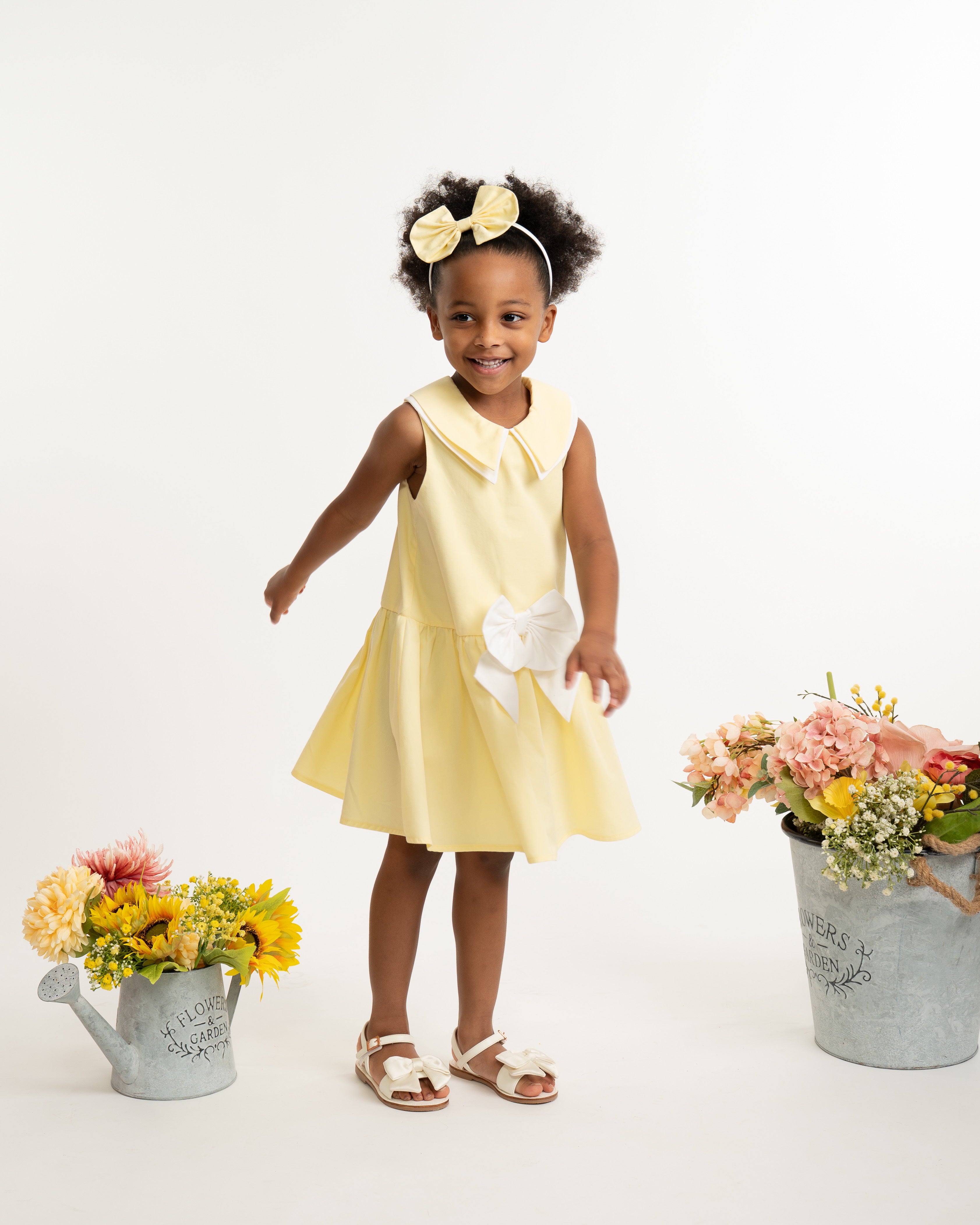 Lemon Bow Sailor Dress and Headband Set